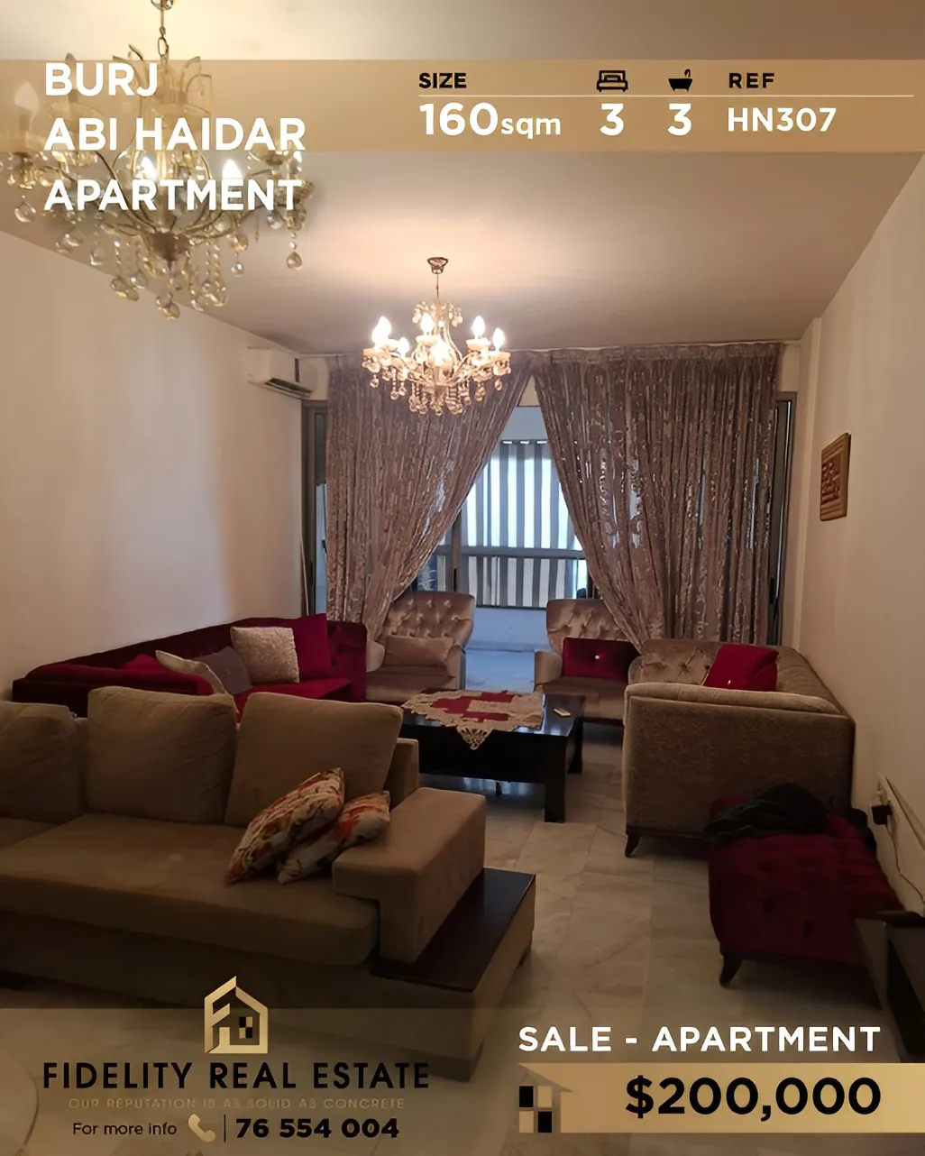 Apartment for Sale in Bourj Abi Haydar, Beirut, Lebanon - 3 bed, 3 bath