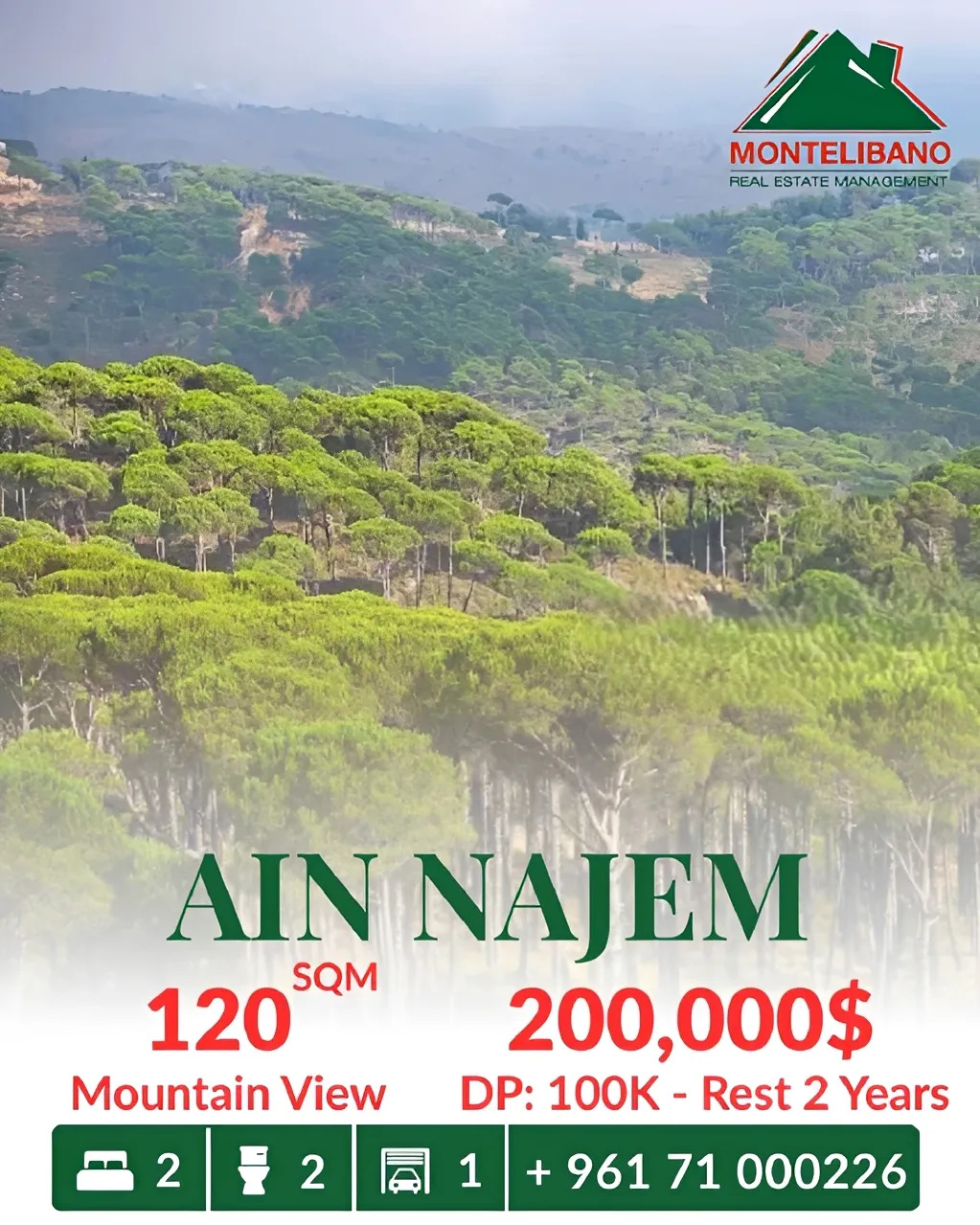 Apartment for sale in Ain Saadeh, Lebanon - 2 bed, 2 bath