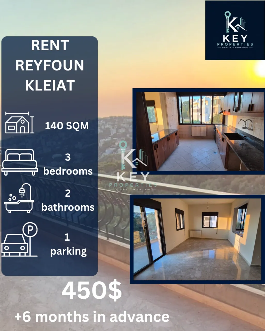 Apartment for rent in Rayfoun, Lebanon - 3 bed, 2 bath