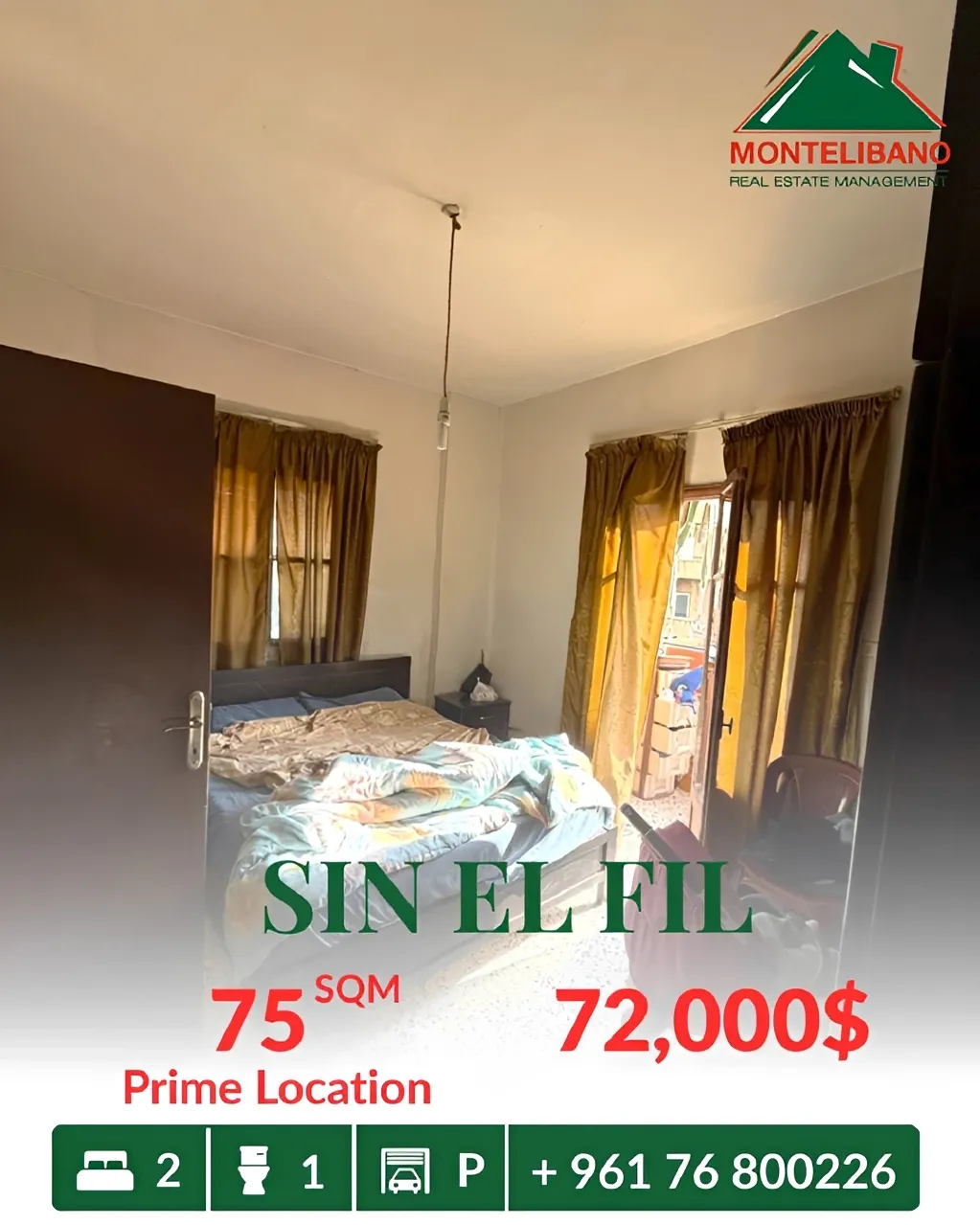 Apartment for sale in Sin El Fil, Lebanon - 2 bed, 1 bath