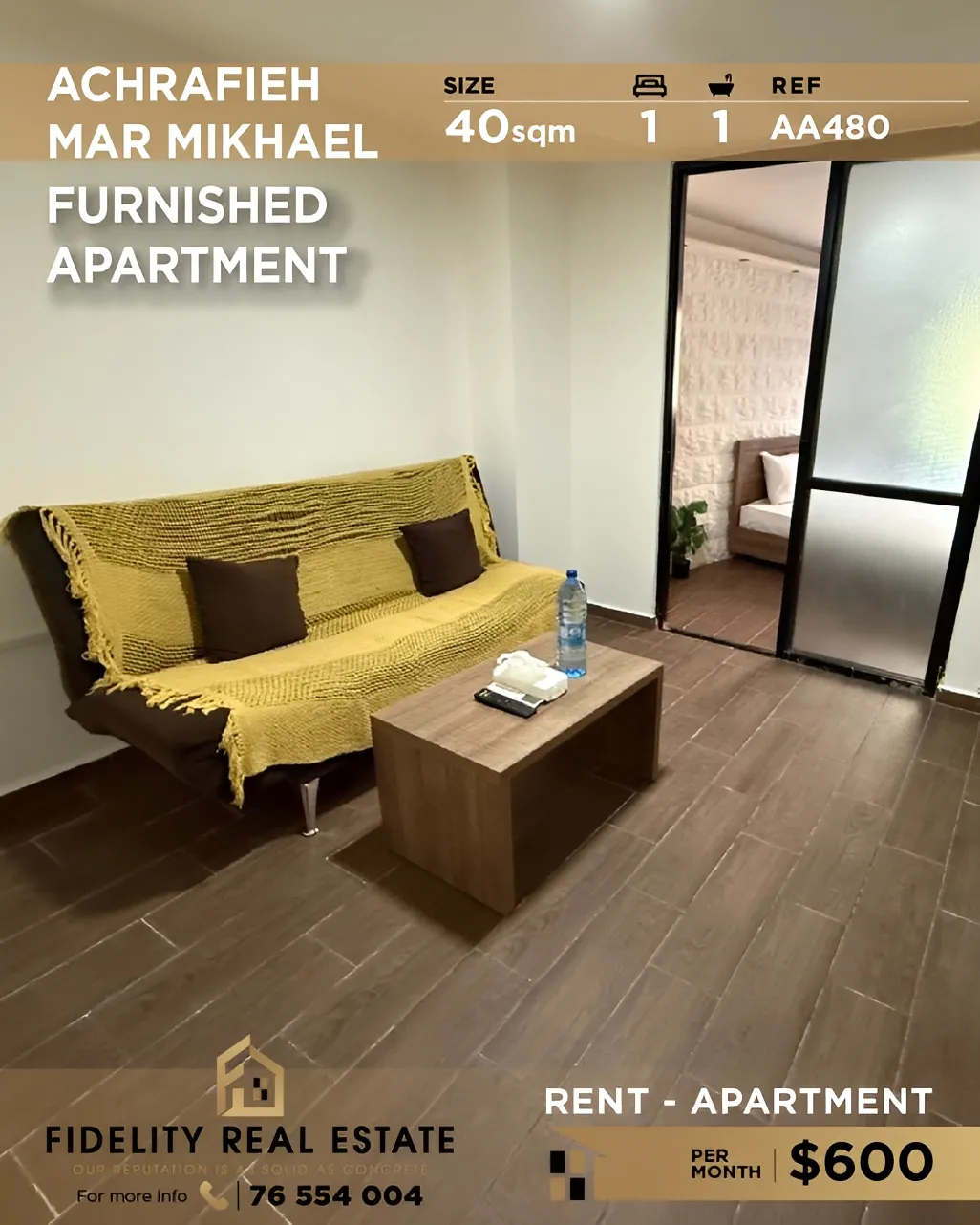 Apartment for rent in Achrafieh, Beirut, Lebanon - 1 bed, 1 bath
