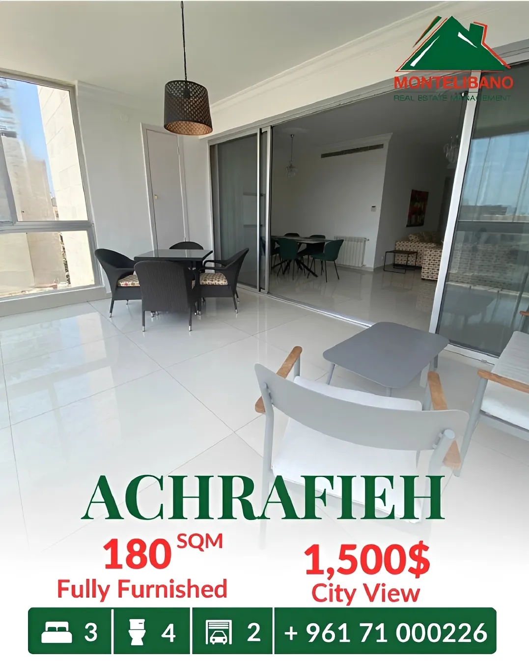 Apartment for rent in Achrafieh, Beirut, Lebanon - 3 bed, 4 bath