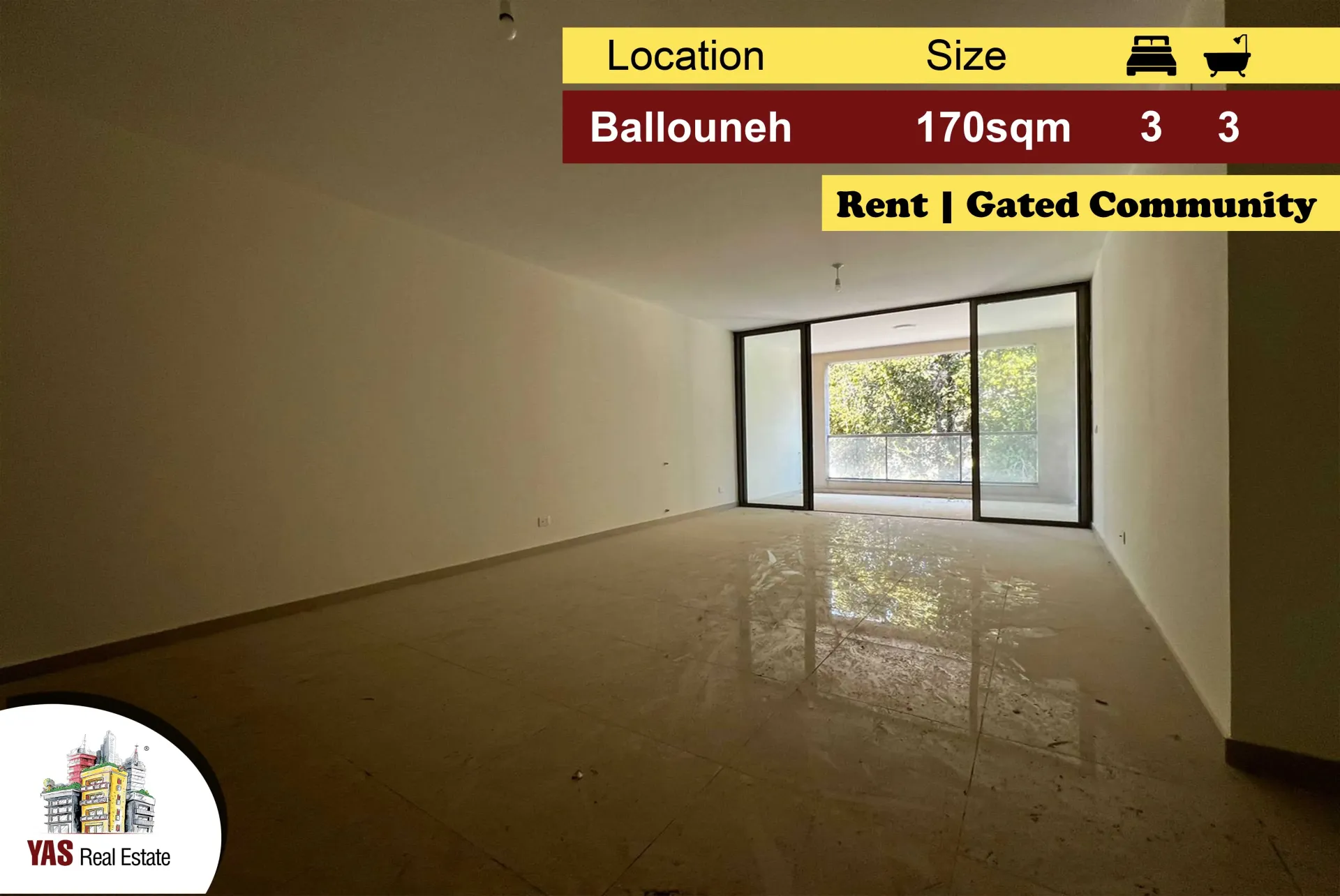 Apartment for Rent in Ballouneh - 3 bed, 3 bath