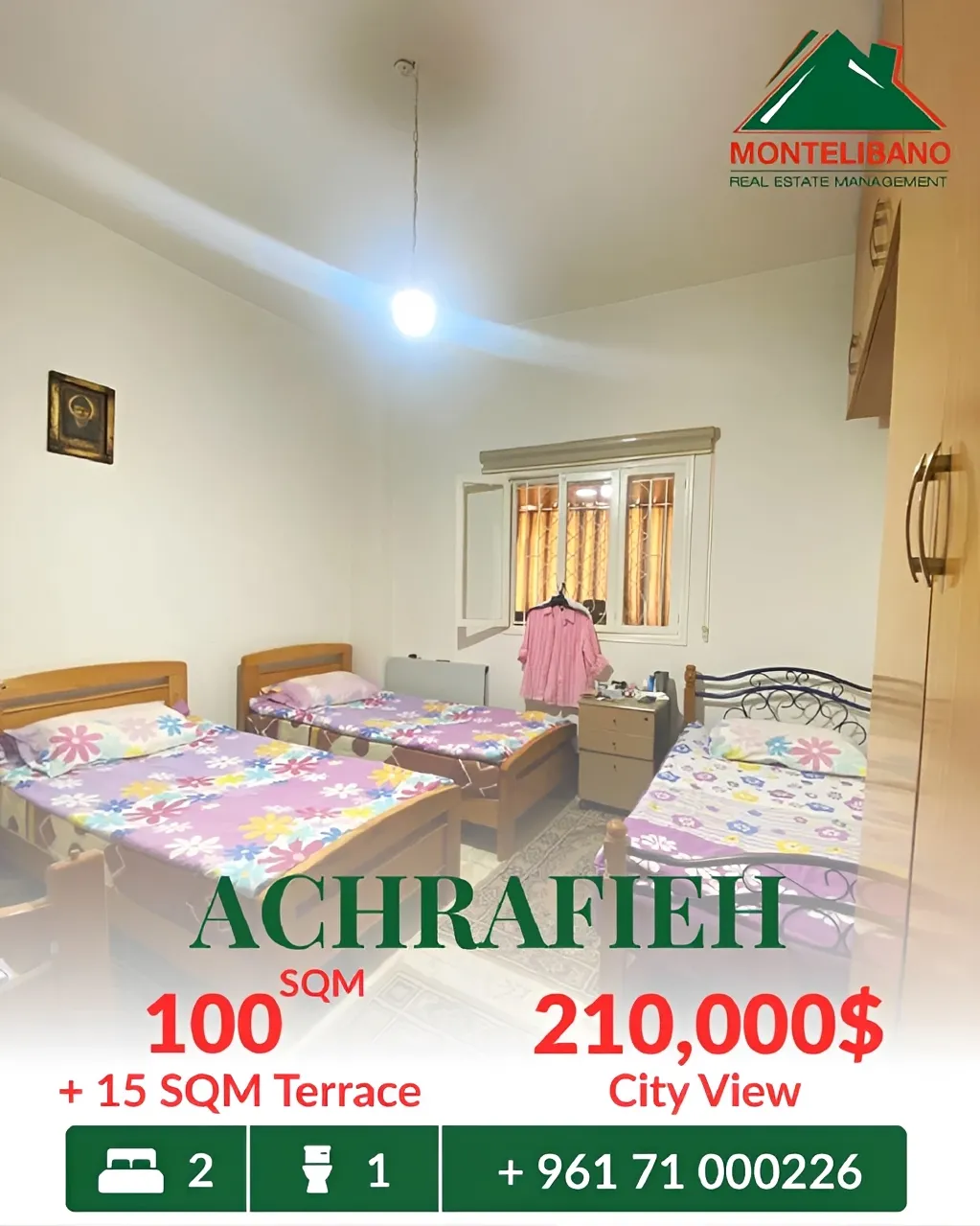 Apartment for sale in Achrafieh, Beirut, Lebanon - 2 bed, 1 bath
