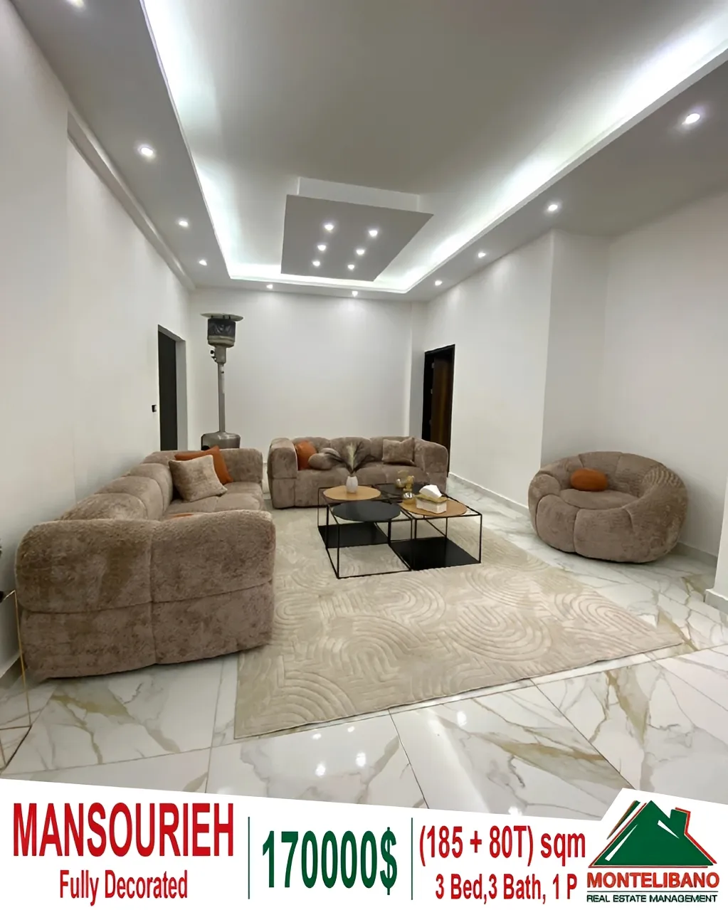 Apartment for sale in Mansourieh, Lebanon - 3 bed, 3 bath