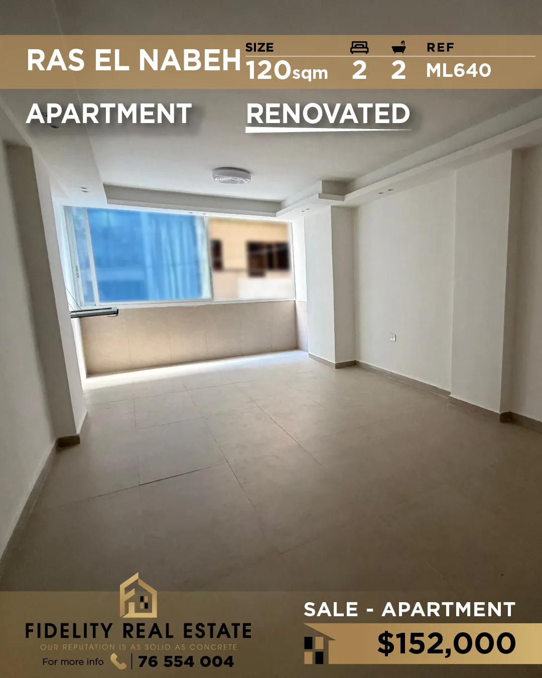 Apartment for sale in Ras Al Naba'a, Beirut, Lebanon
