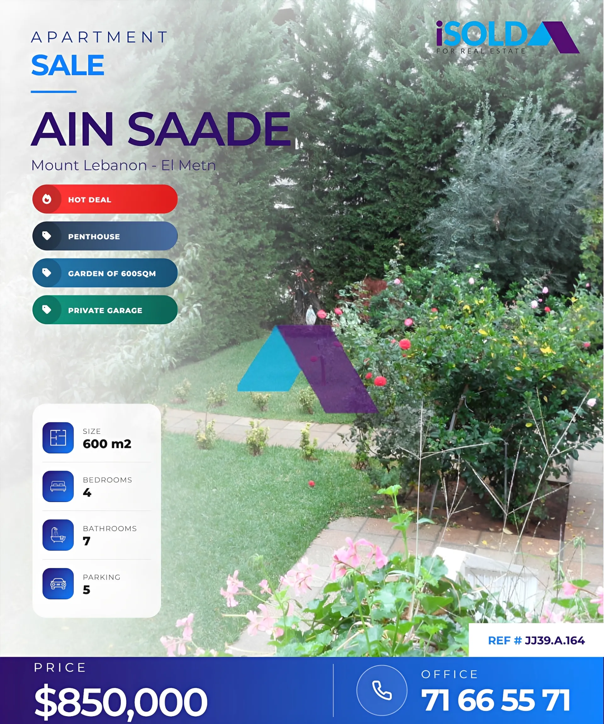 Penthouse for sale in Ain Saadeh - 4 bed, 7 bath