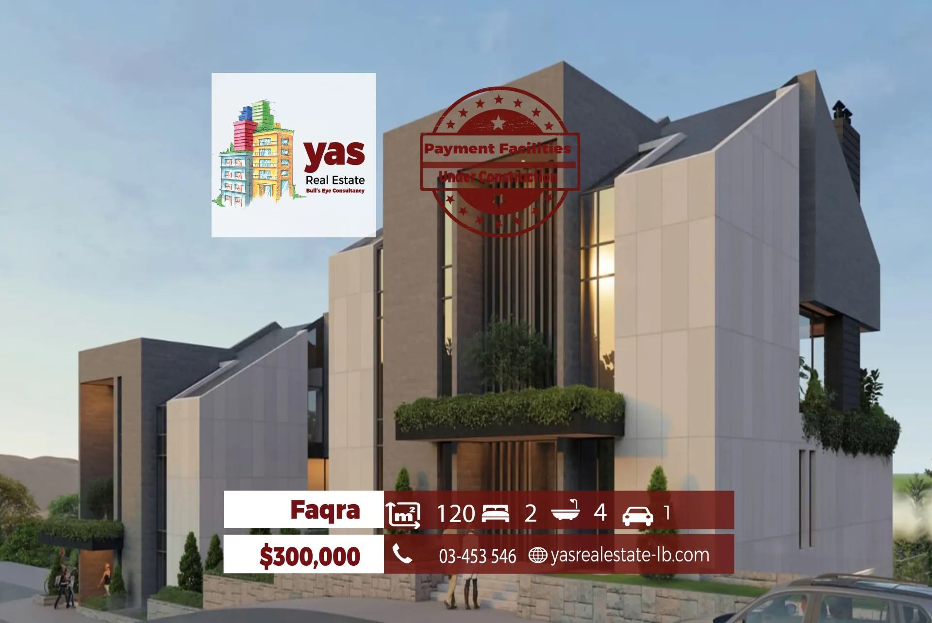Chalet for Sale in Faqra - 2 bed, 4 bath