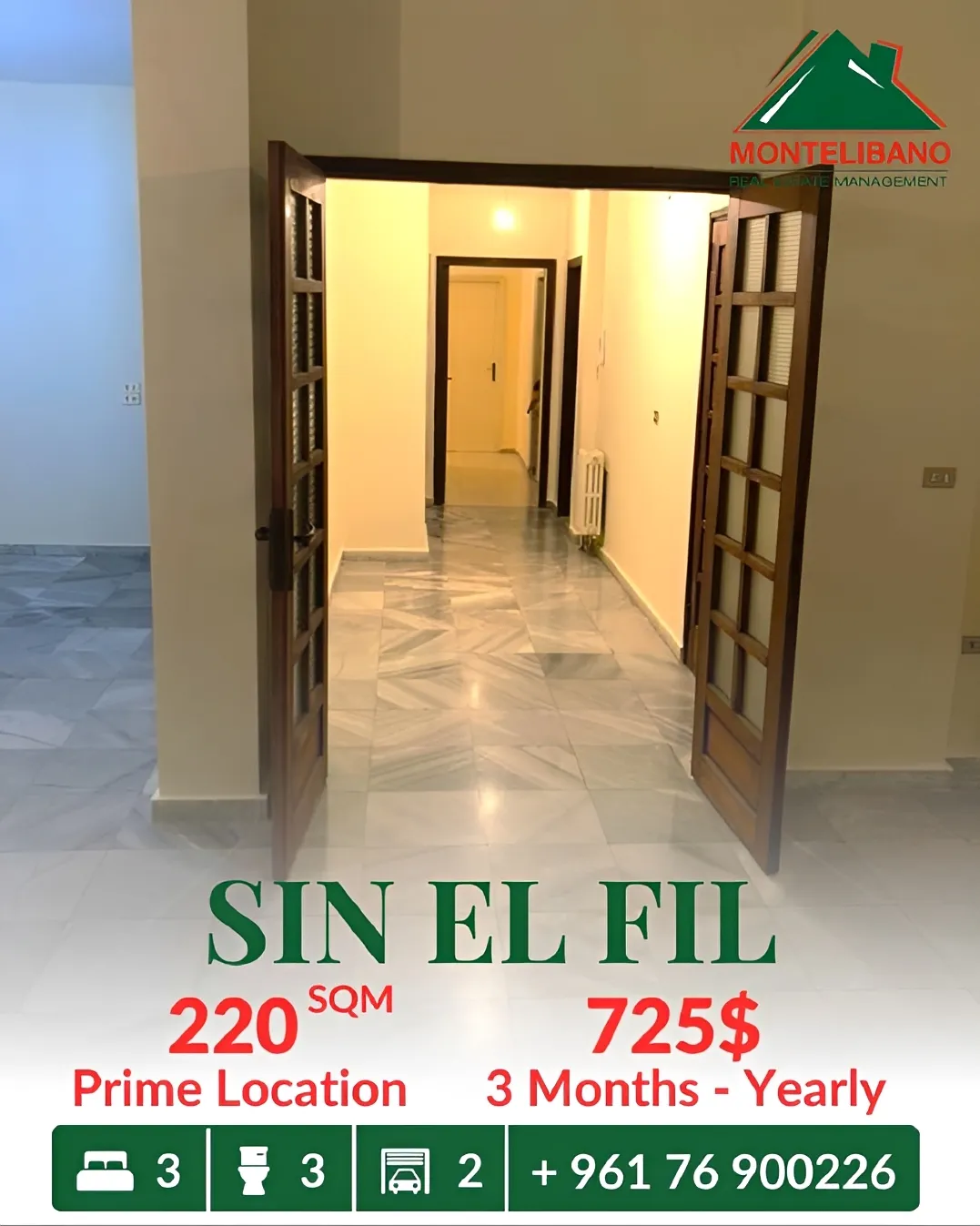 Apartment for rent in Sin El Fil, Lebanon - 3 bed, 3 bath