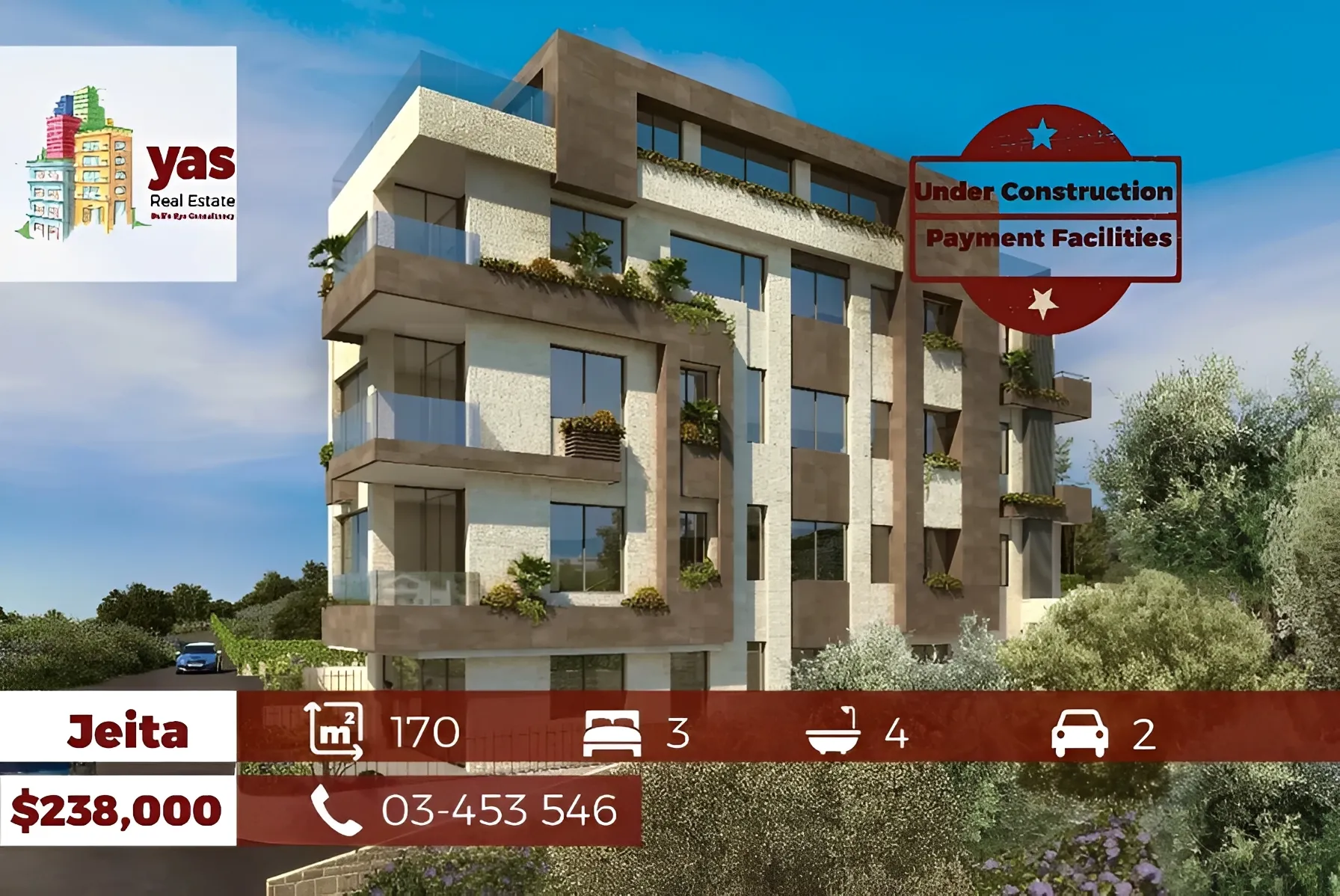 Apartment for Sale in Jeita - 3 bed, 4 bath