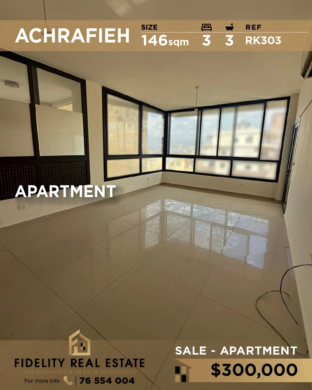 Apartment for sale in Achrafieh, Beirut, Lebanon - 3 bed, 3 bath