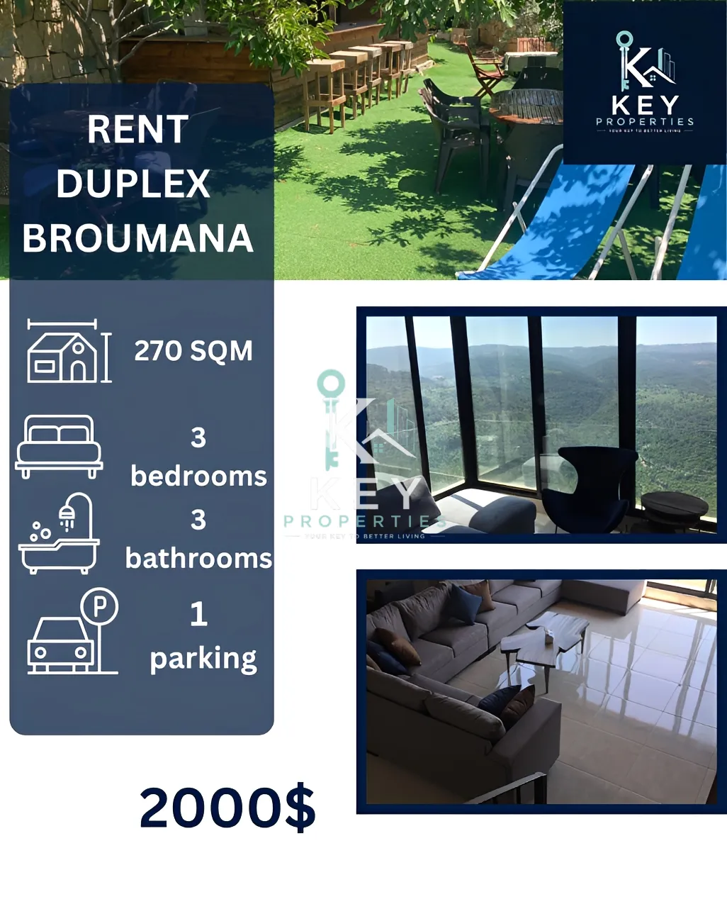 Duplex for rent in Broummana, Lebanon