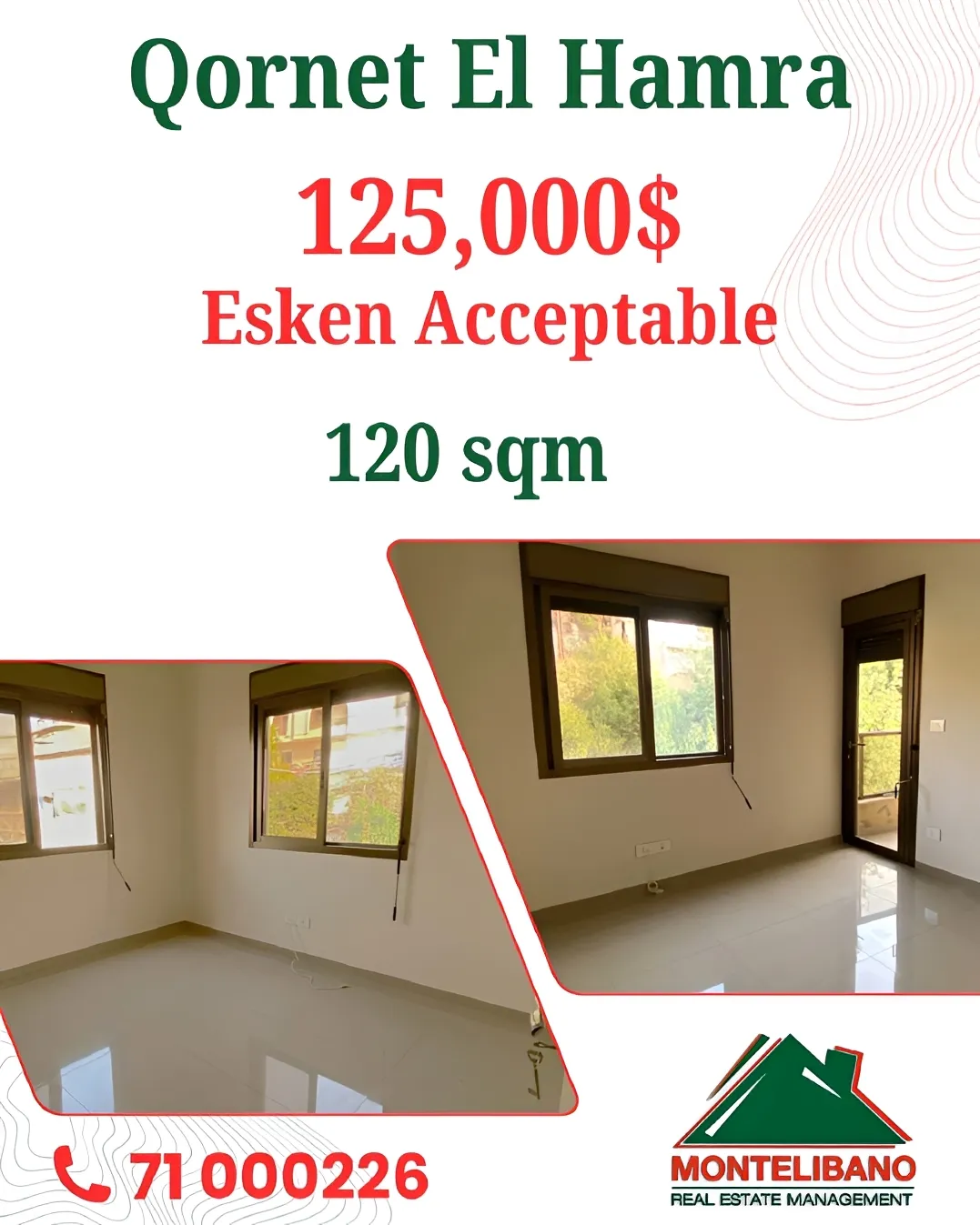 Apartment for sale in Qornet El Hamra, Lebanon - 2 bed, 2 bath
