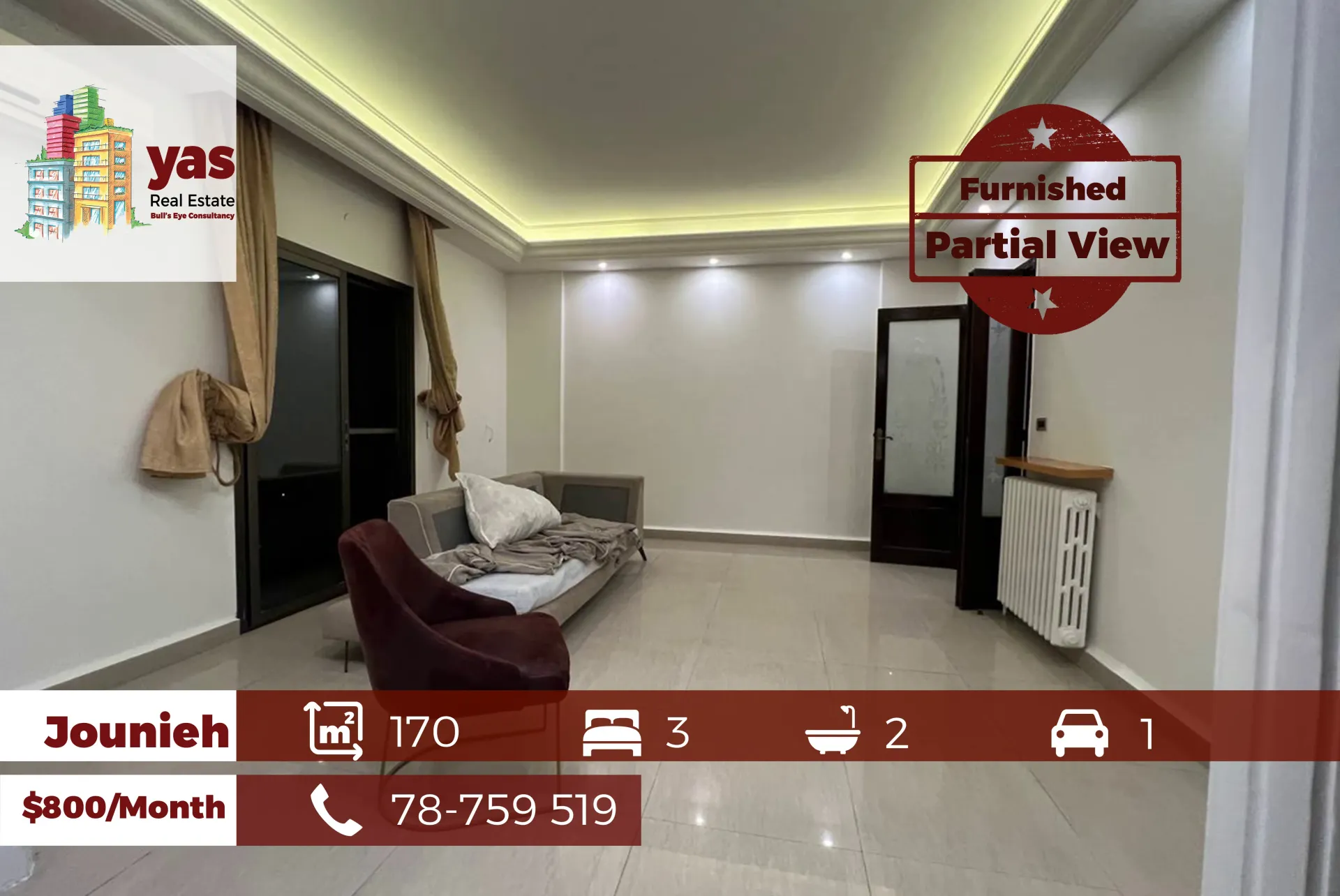 Apartment for Rent in Jounieh - 3 bed, 2 bath