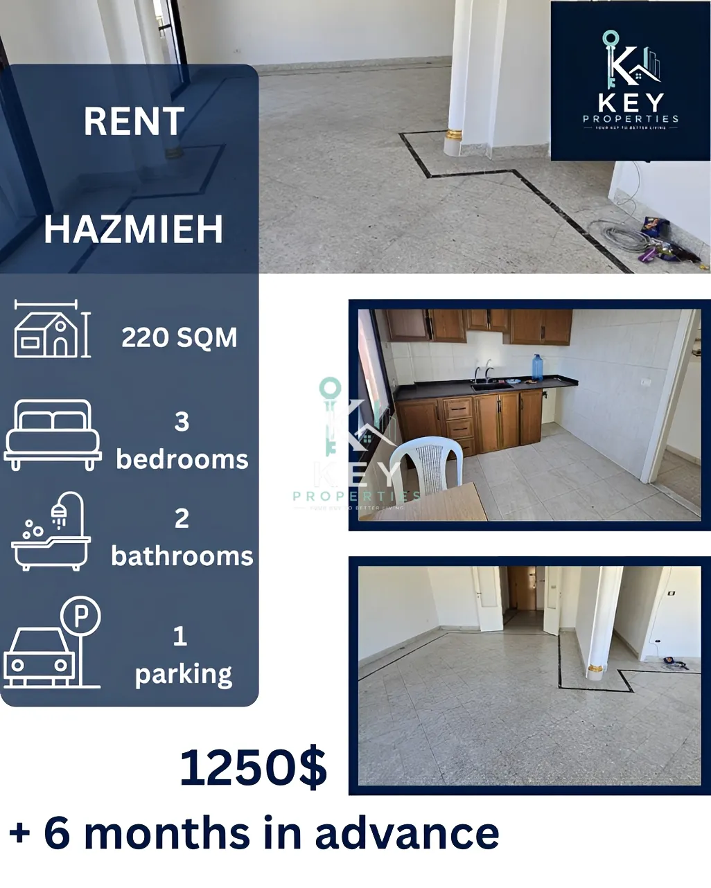 Apartment for rent in Hazmieh, Lebanon - 3 bed, 2 bath