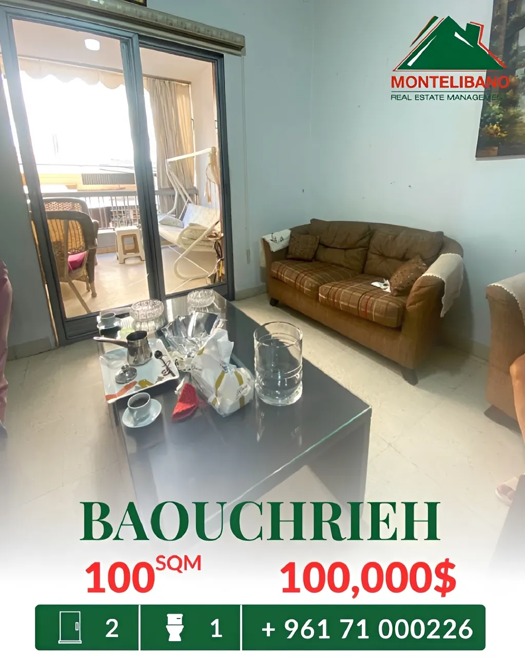 Apartment for sale in Baouchriyeh, Lebanon - 2 bed, 1 bath