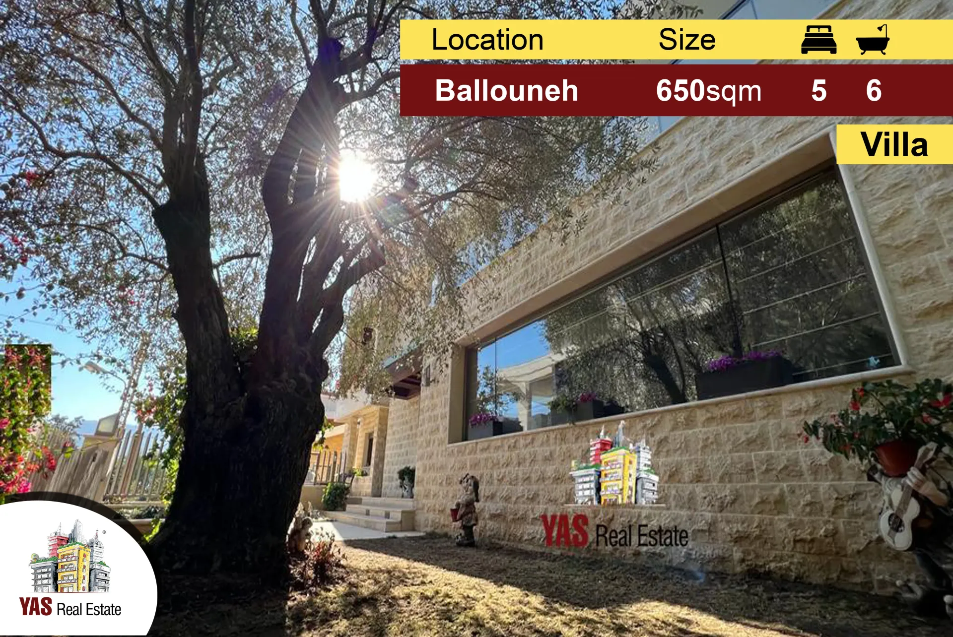 Villa for Sale in Ballouneh - 5 bed, 6 bath