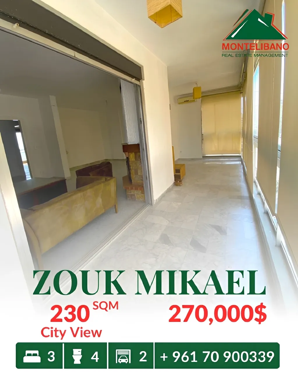 Apartment for sale in Zouk Mikael, Lebanon - 3 bed, 4 bath