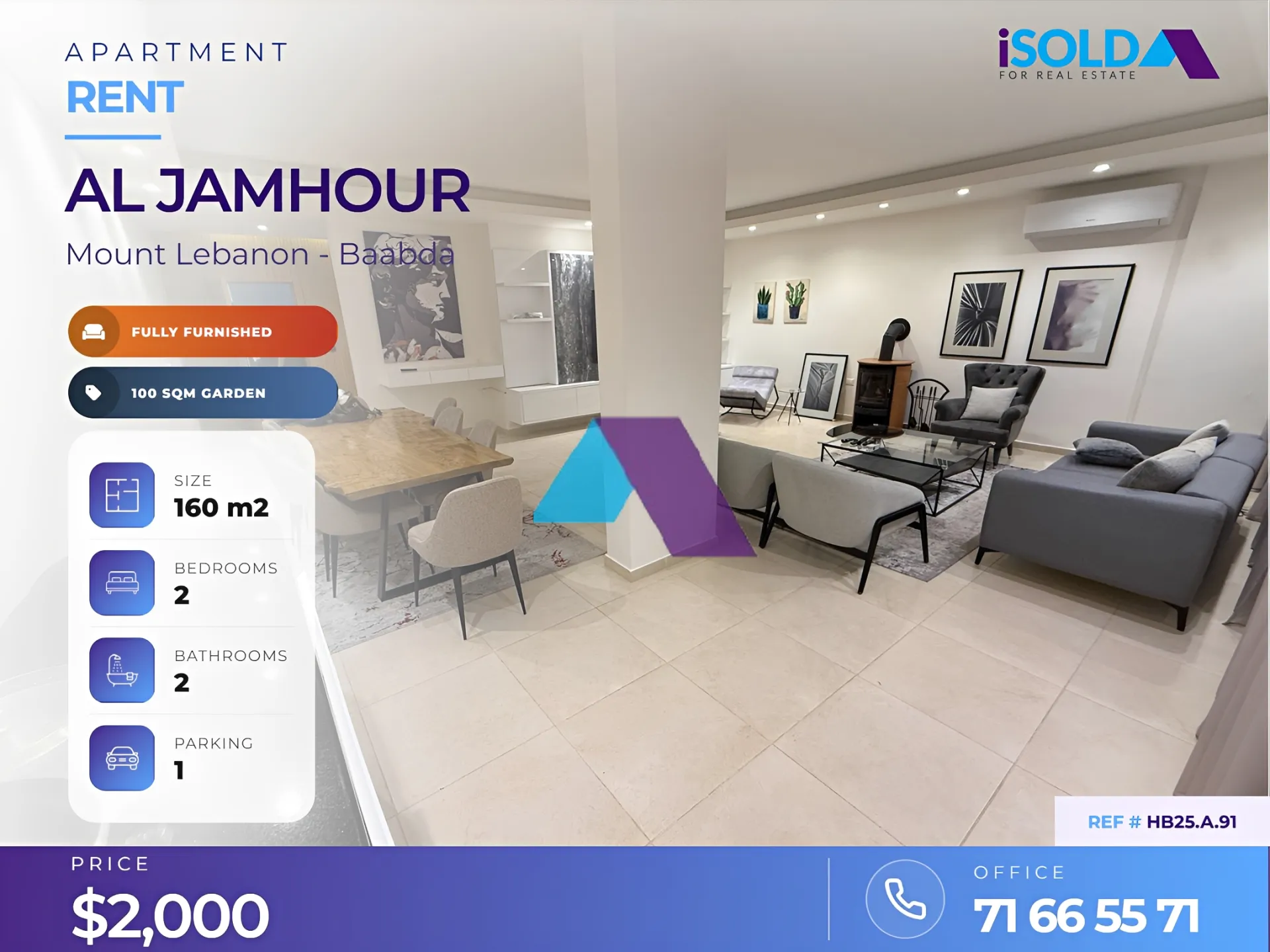 Apartment for rent in Jamhour, Lebanon - 2 bed, 2 bath