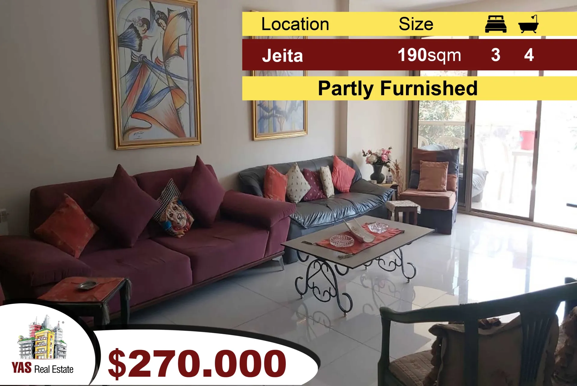 Apartment for Sale in Jeita - 3 bed, 4 bath