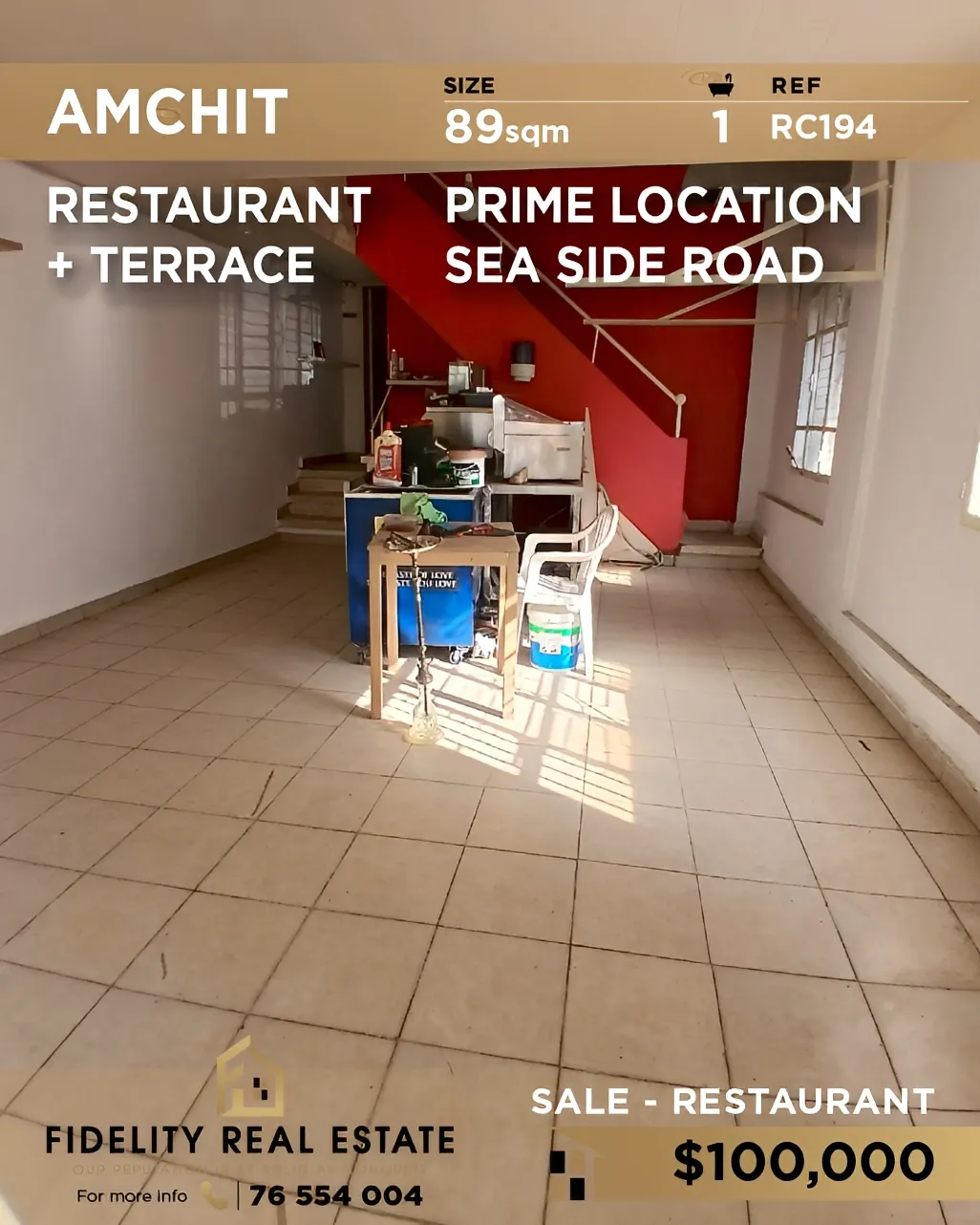 Restaurant for sale in Aamchit, Lebanon