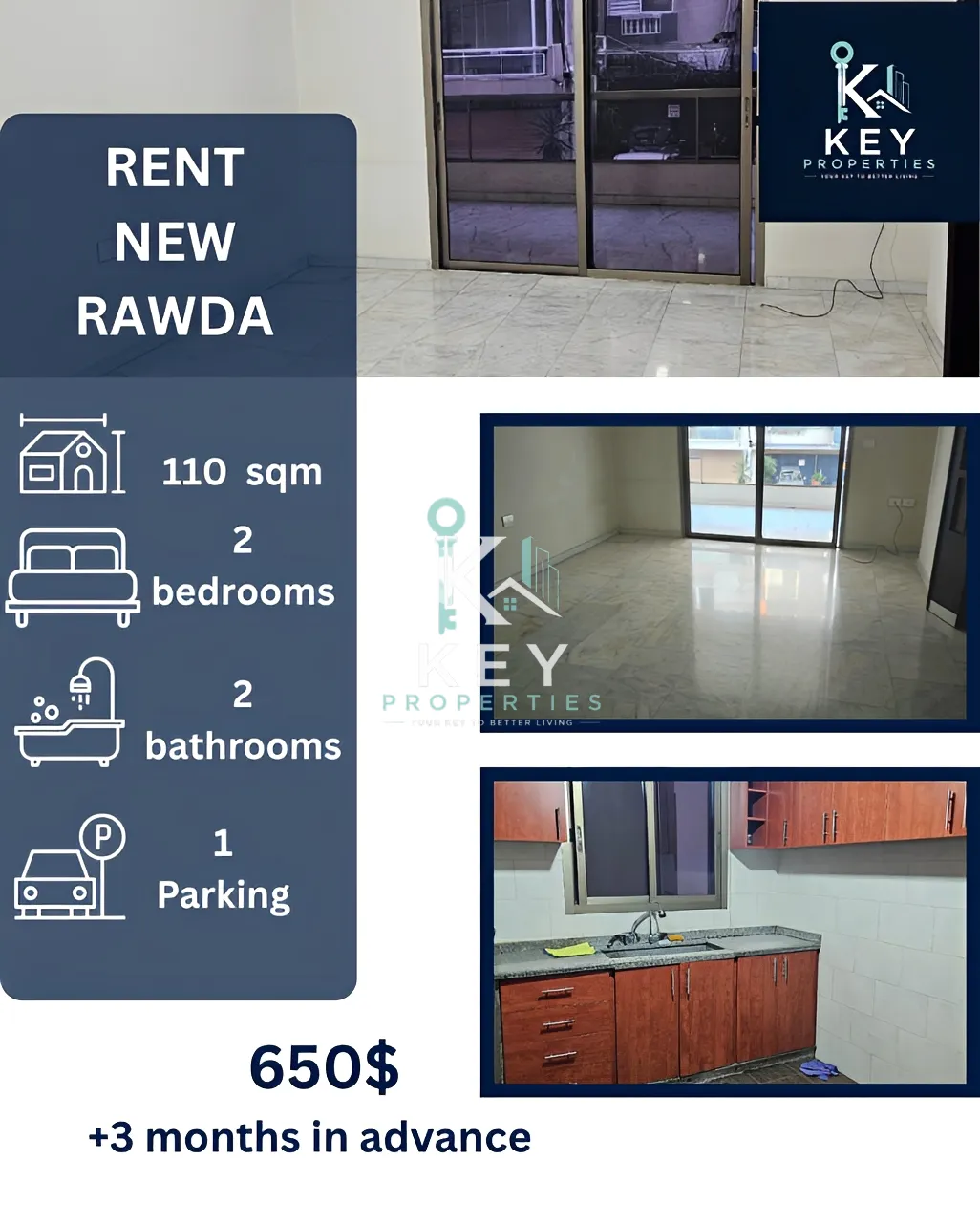 Apartment for rent in New Rawda, Beirut, Lebanon - 2 bed, 2 bath