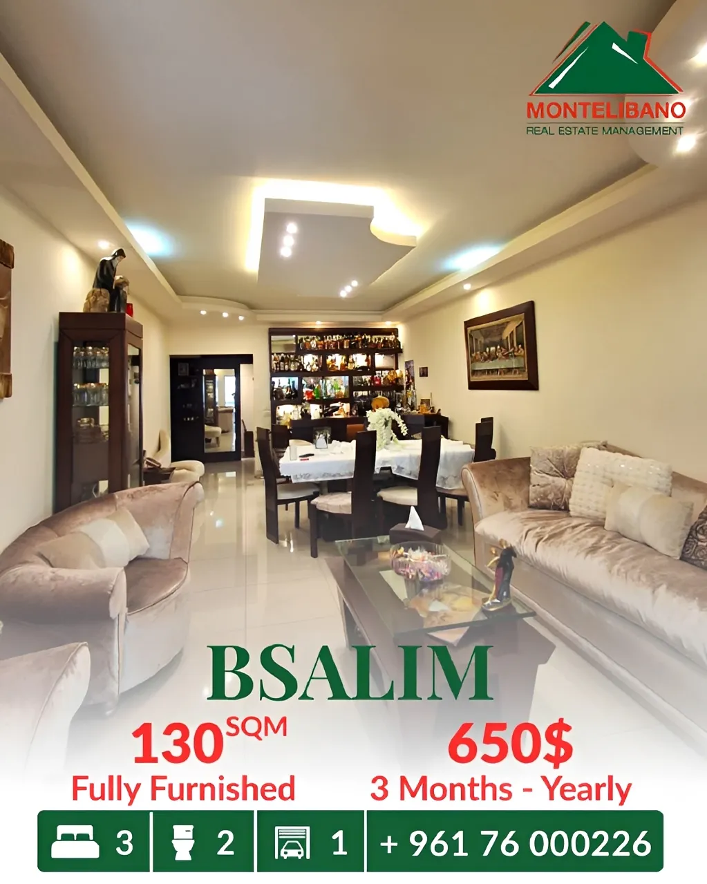 Apartment for rent in Bsalim