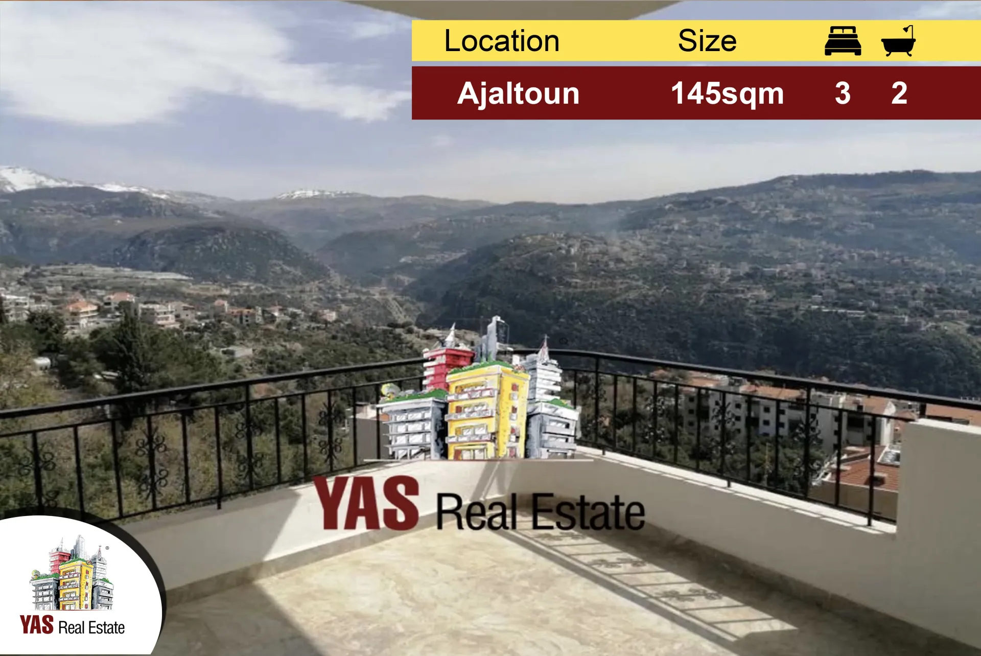 Apartment for Sale in Ajaltoun - 3 bed, 2 bath