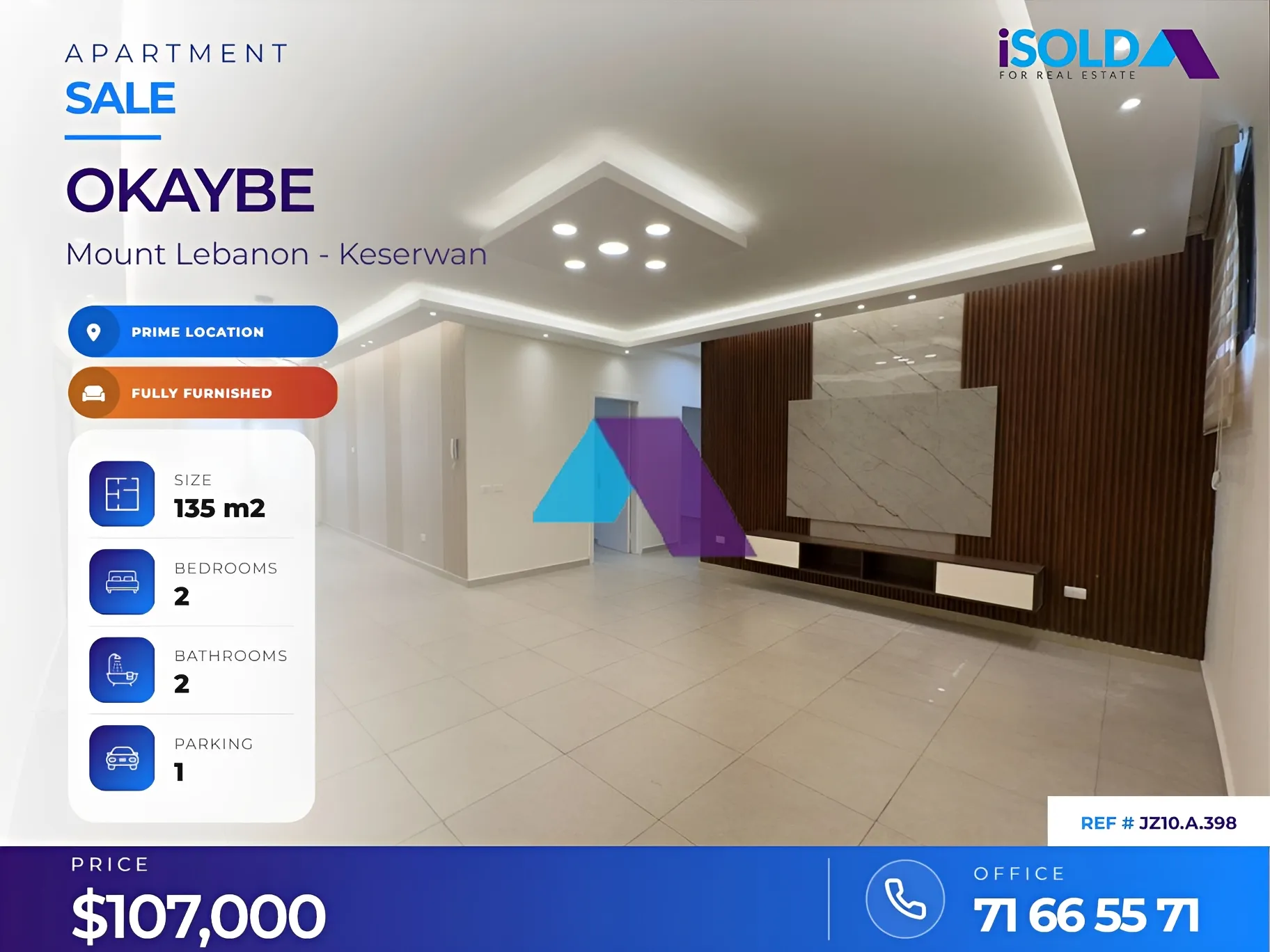 Apartment for sale in Aaqbiyeh, Lebanon - 2 bed, 2 bath