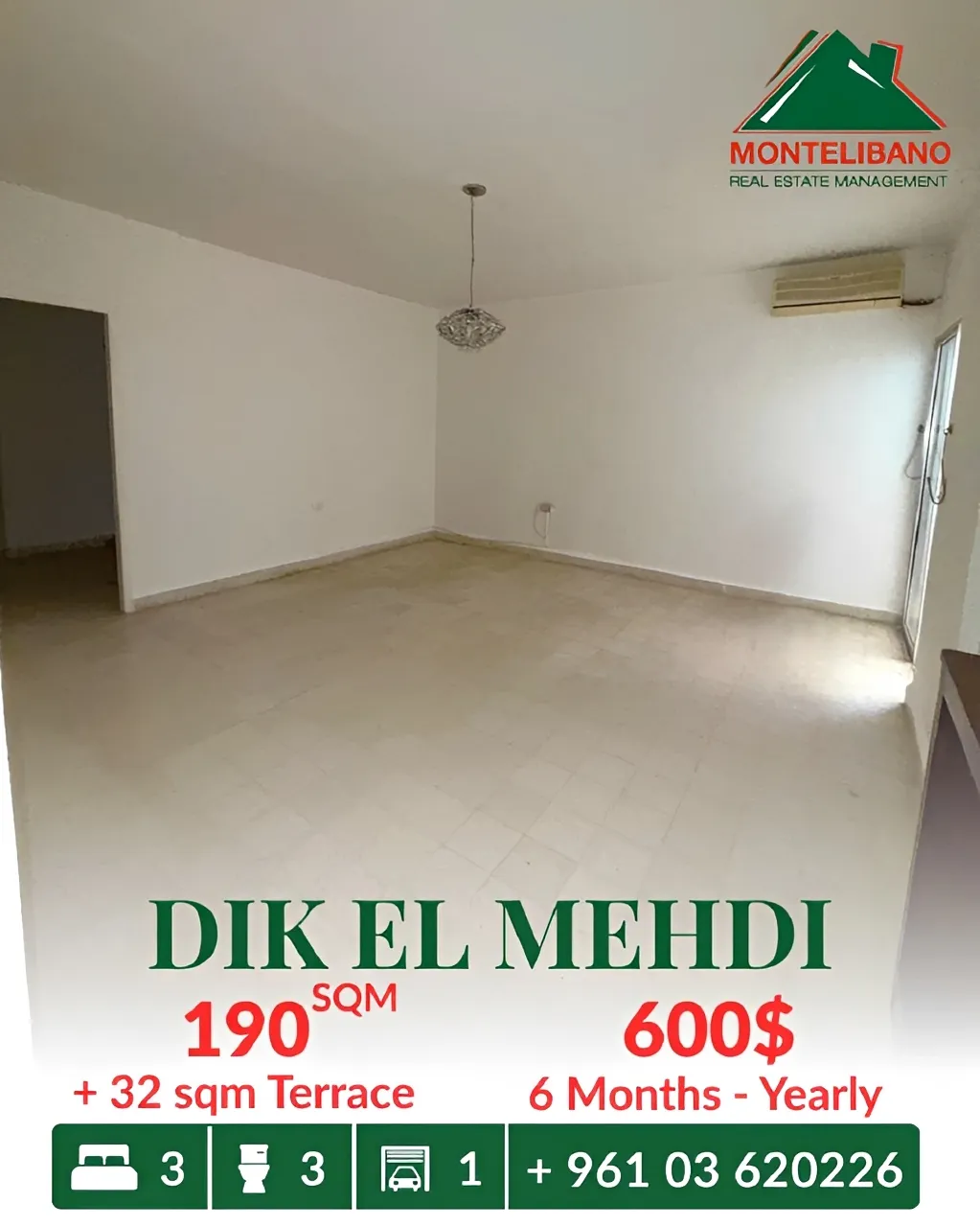 Apartment for rent in Dik El Mehdi