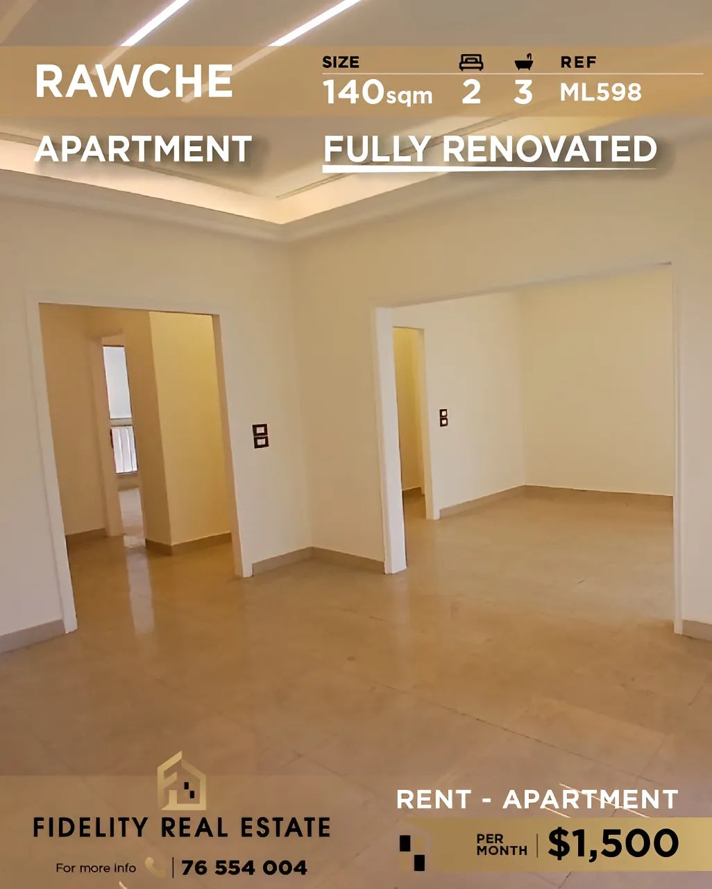 Apartment for rent in Raoucheh, Beirut, Lebanon - 3 bed, 2 bath