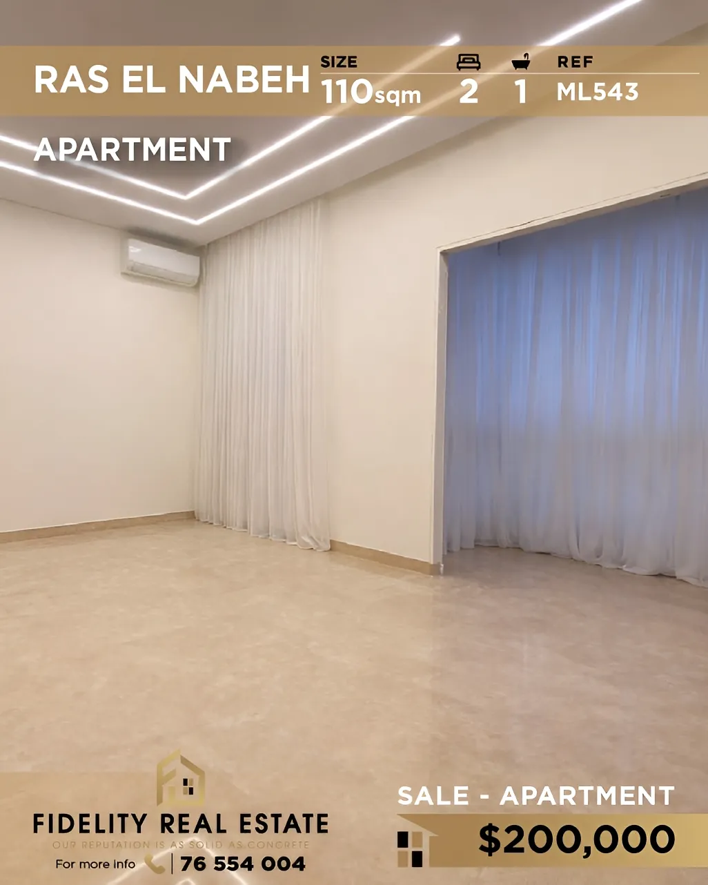 Apartment for sale in Ras Al Naba'a, Beirut, Lebanon - 2 bed, 1 bath