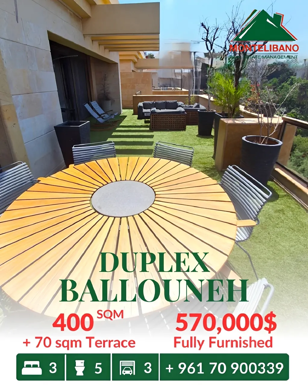Duplex for sale in Ballouneh, Lebanon - 3 bed, 5 bath