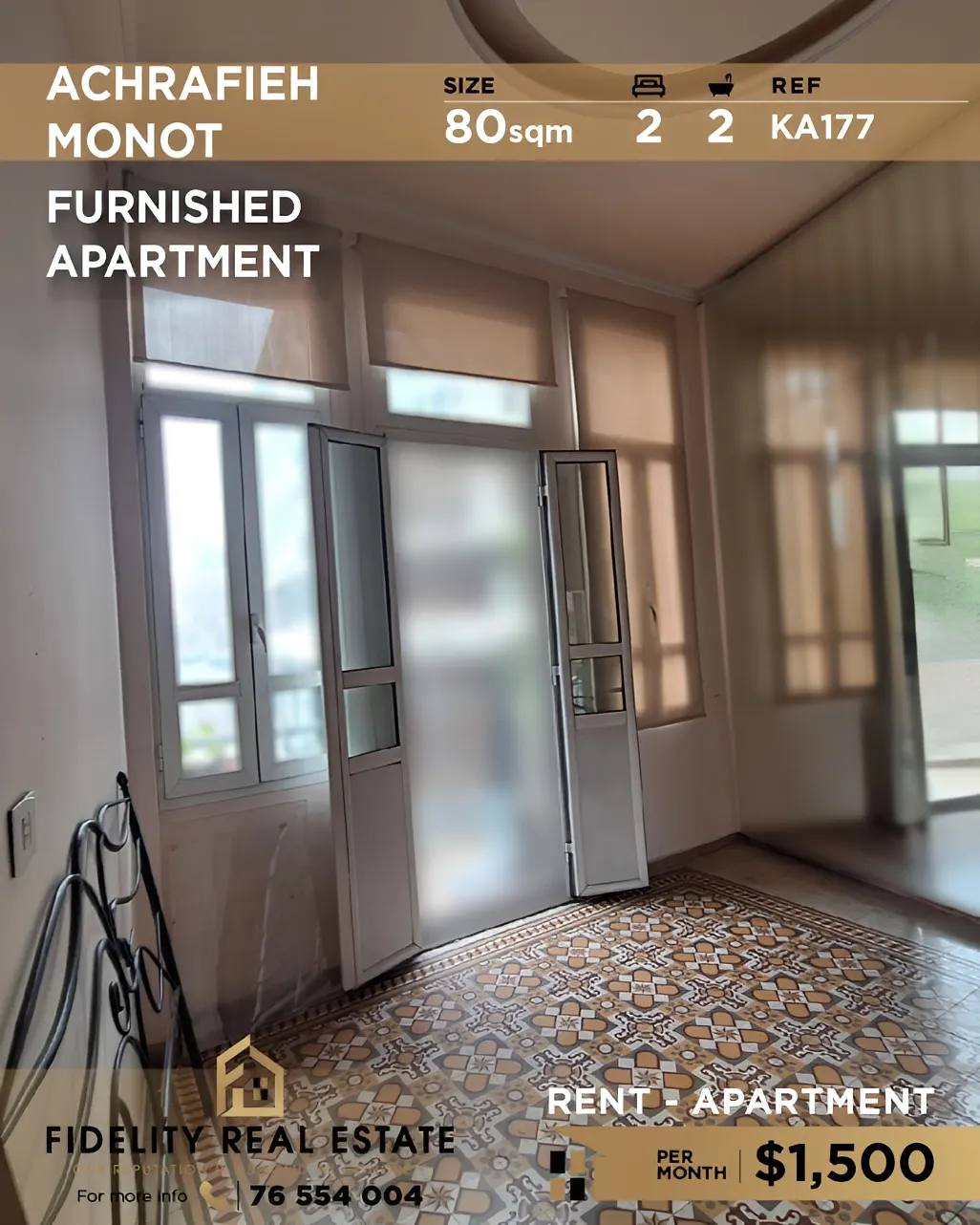 Apartment for rent in Achrafieh, Beirut, Lebanon - 2 bed, 2 bath