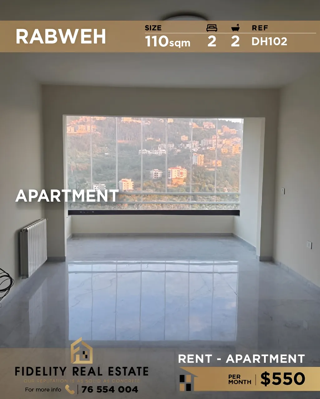 Apartment for rent in Rabweh, Bayrut, Lebanon - 2 bed, 2 bath
