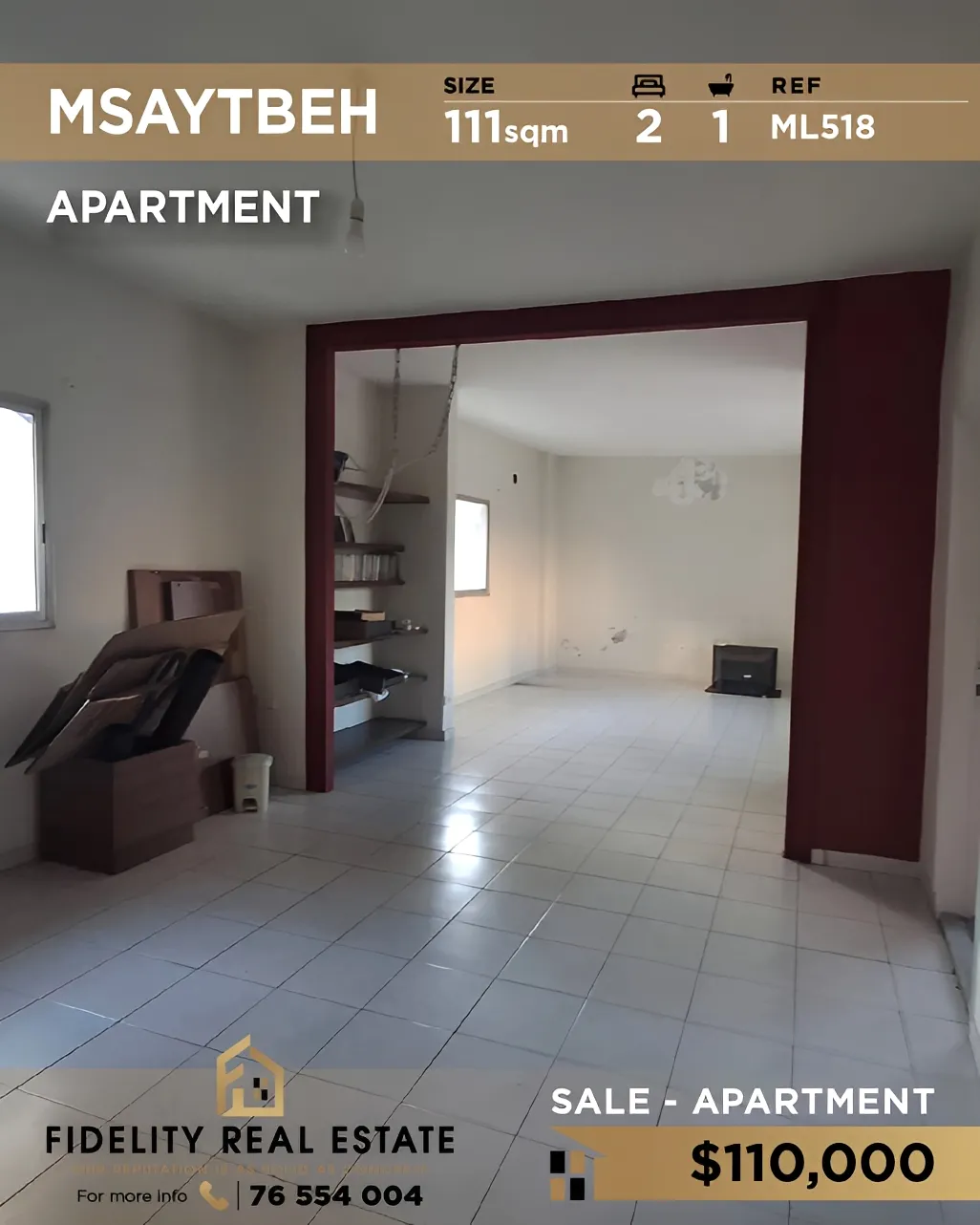 Apartment for sale in Msaytbeh, Beirut, Lebanon - 2 bed, 1 bath
