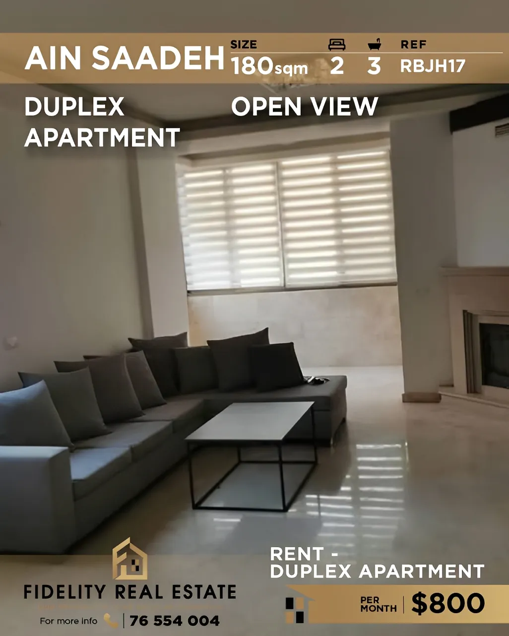 Duplex for rent in Ain Saadeh, Lebanon - 2 bed, 3 bath