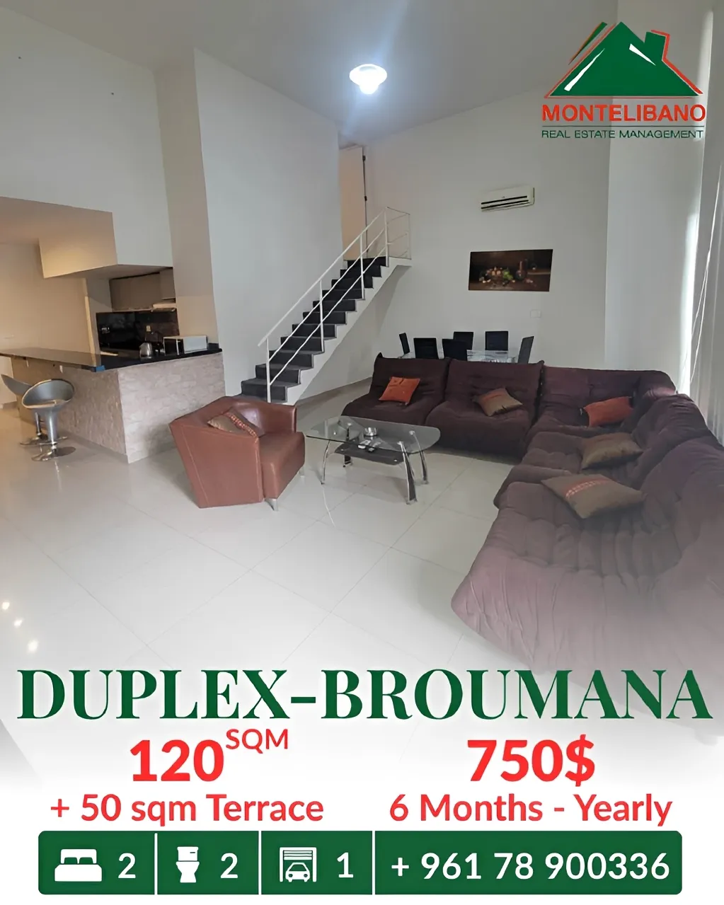 Duplex for rent in Broummana
