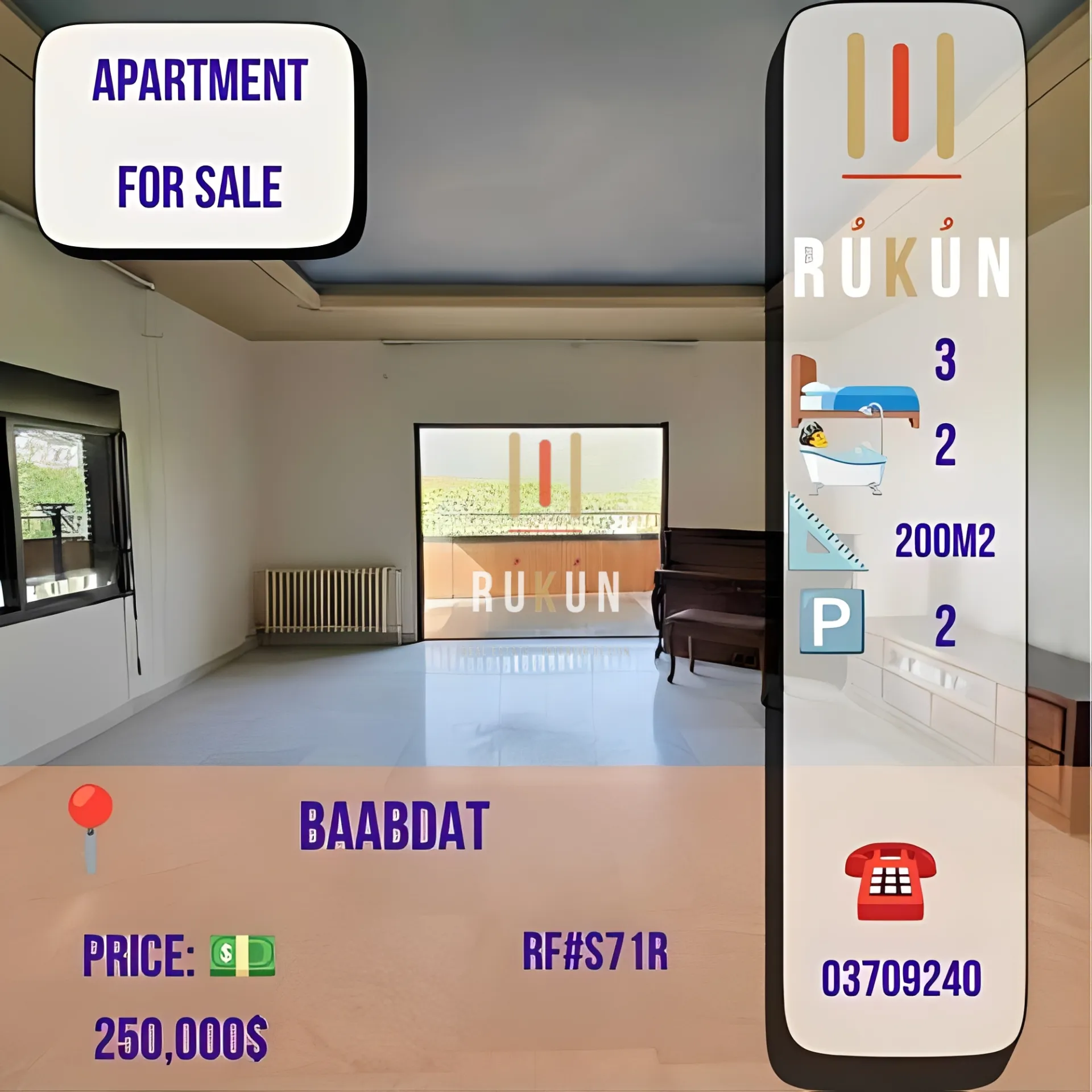 Apartment for sale in Baabdat