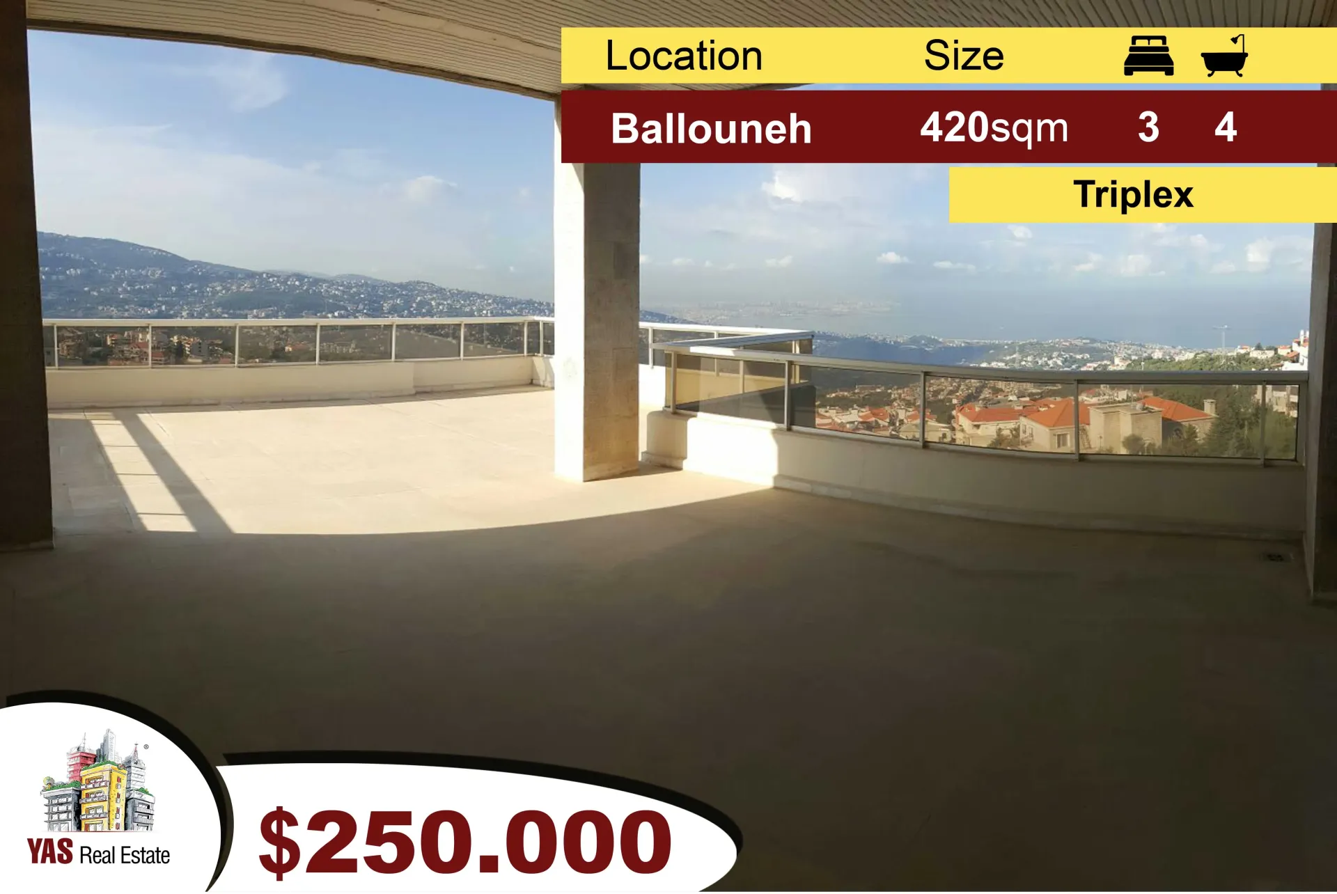 Apartment for Sale in Ballouneh - 3 bed, 4 bath