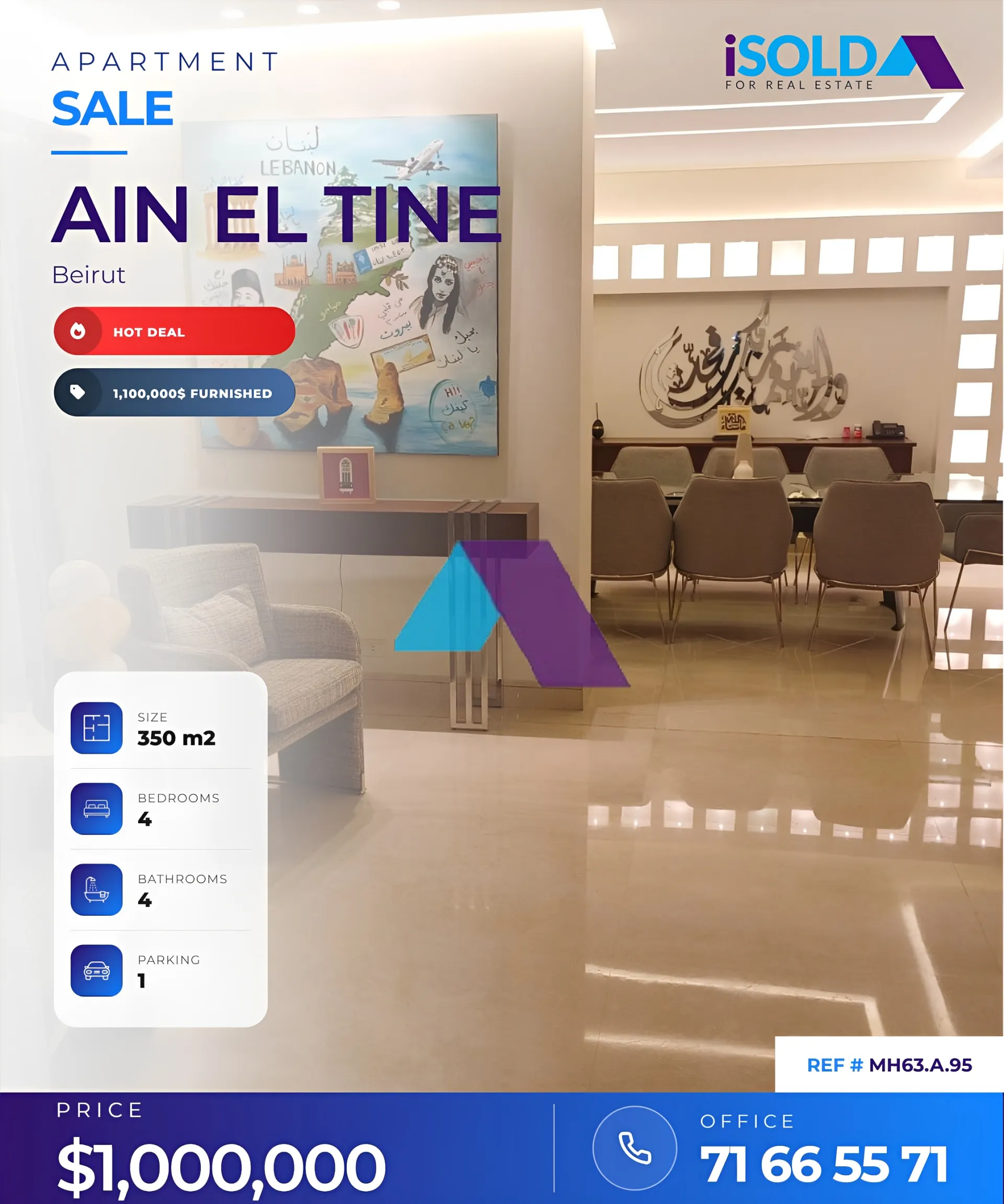 Apartment for Sale in Ain El Tineh - 4 bed, 4 bath