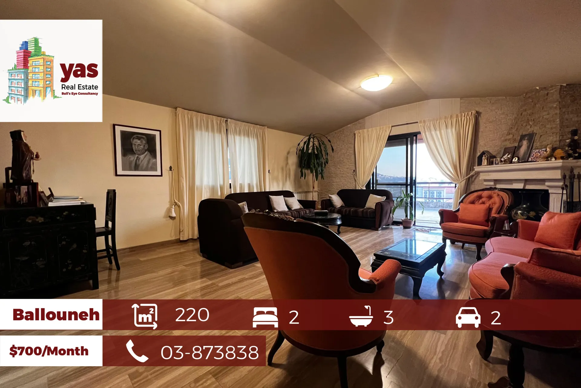 Apartment for Rent in Ballouneh - 2 bed, 3 bath