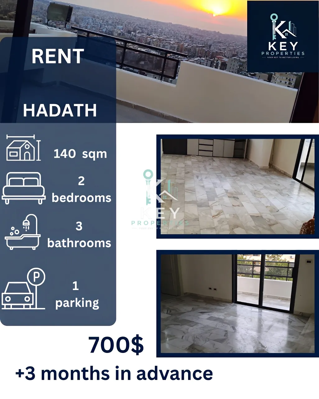 Apartment for rent in Hadath, Lebanon - 2 bed, 3 bath
