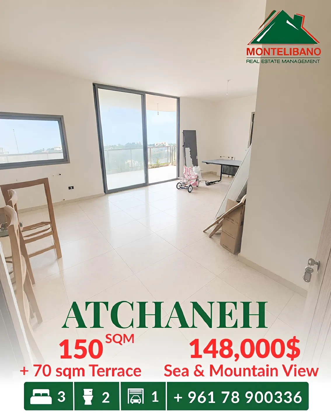 Apartment for sale in Aatchane, Lebanon - 3 bed, 2 bath