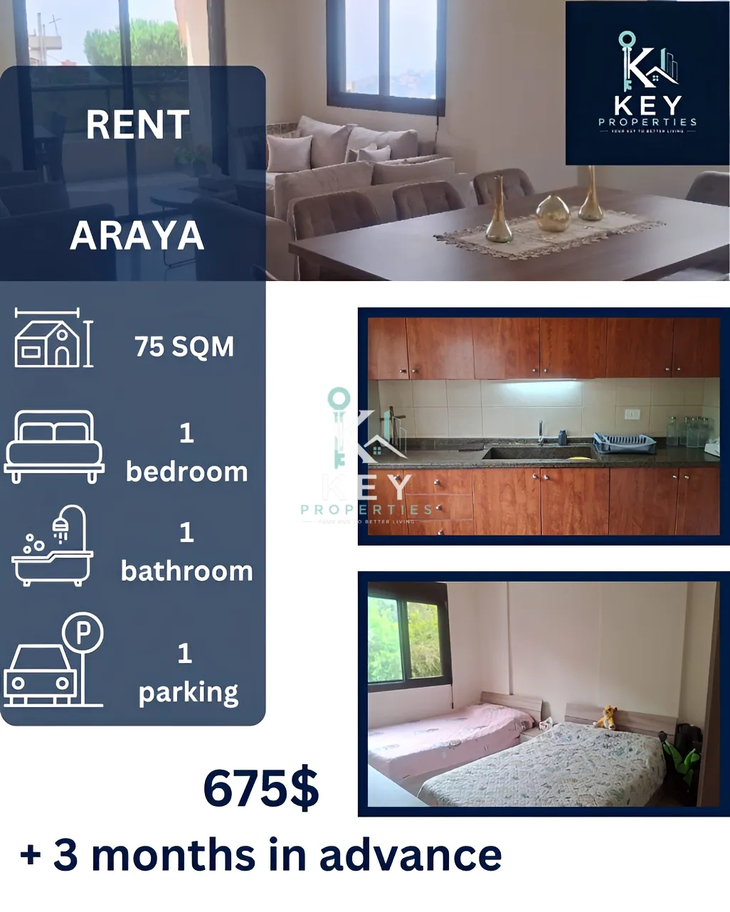 Apartment for rent in Aaraiya, Lebanon - 1 bed, 1 bath