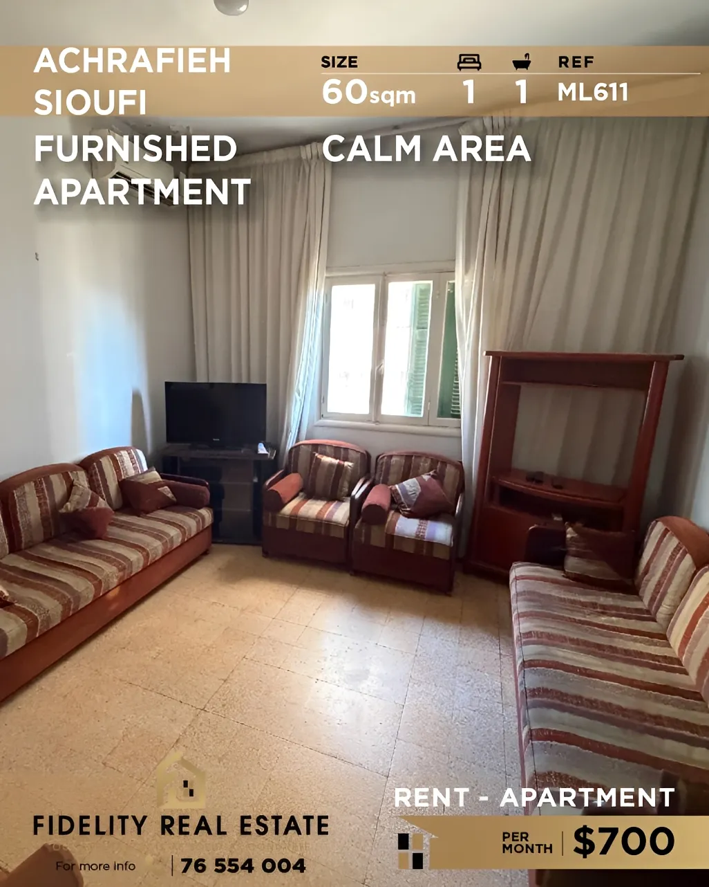 Apartment for rent in Achrafieh, Beirut, Lebanon - 1 bed, 1 bath