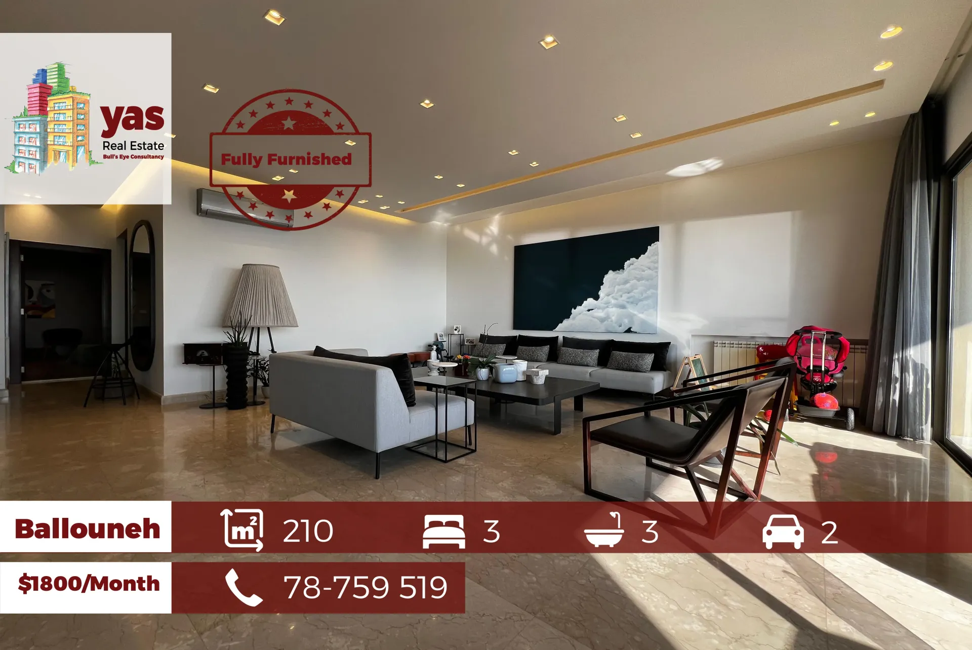 Apartment for Rent in Ballouneh - 3 bed, 3 bath