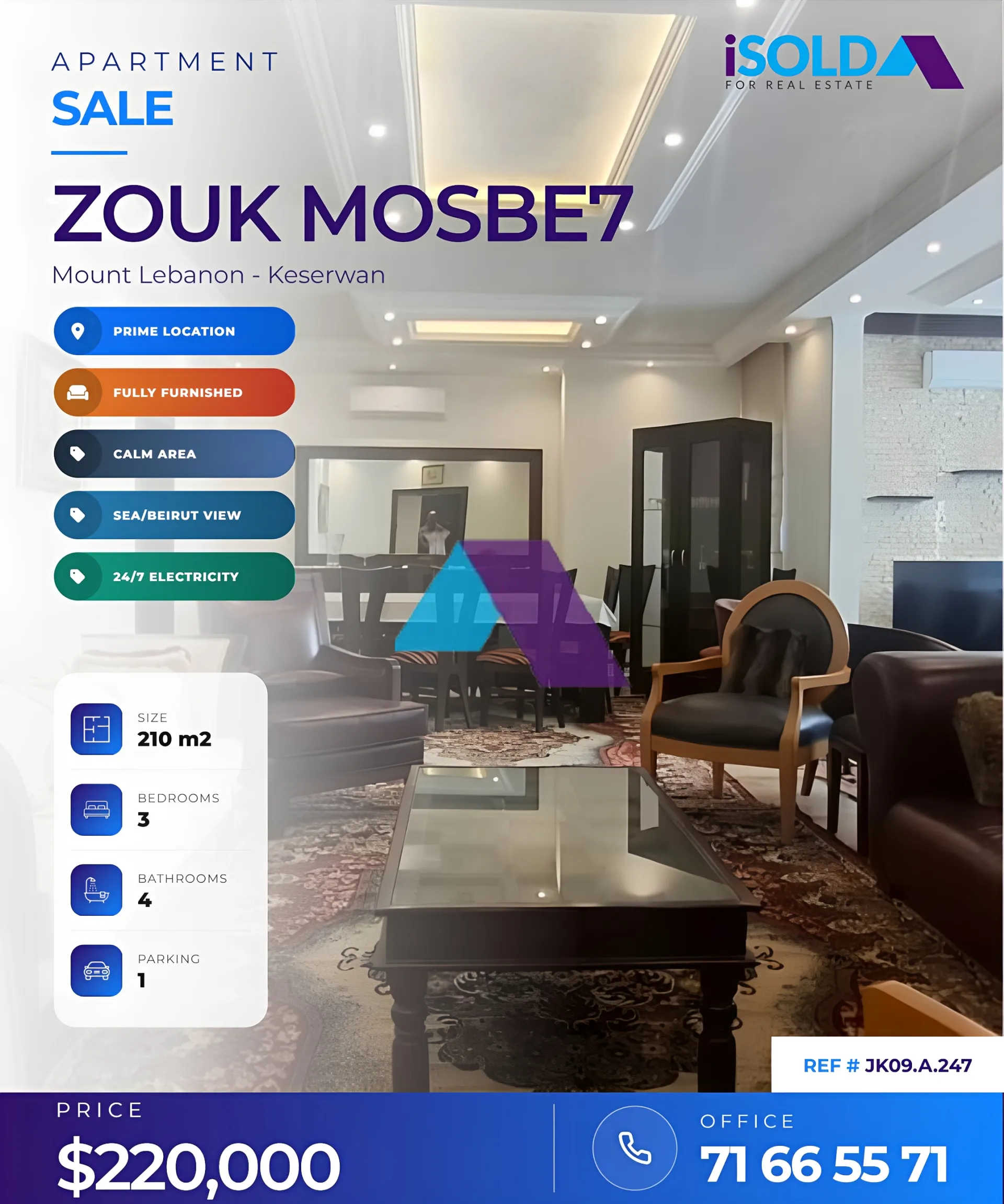 Apartment for sale in Zouk Mosbeh, Lebanon - 3 bed, 4 bath