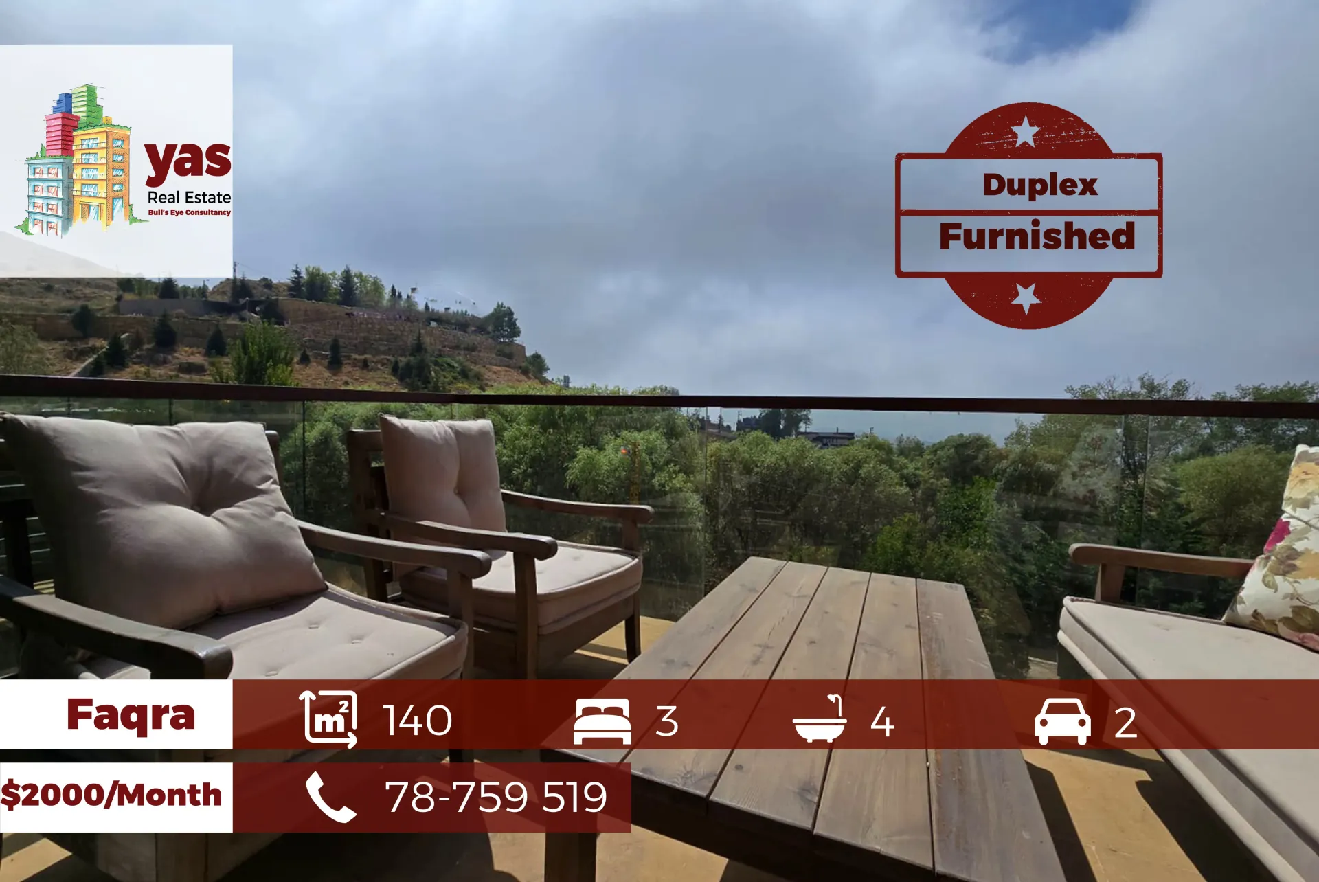 Apartment for Rent in Faqra - 3 bed, 4 bath