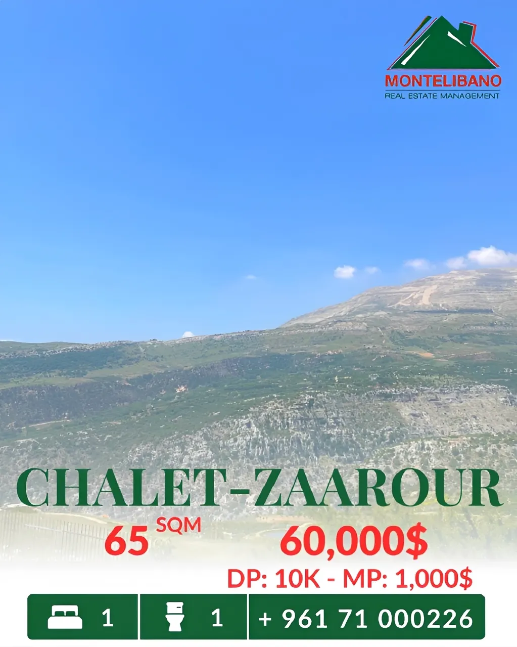 Chalet for sale in Zaarour, Lebanon, Lebanon - 1 bed, 1 bath
